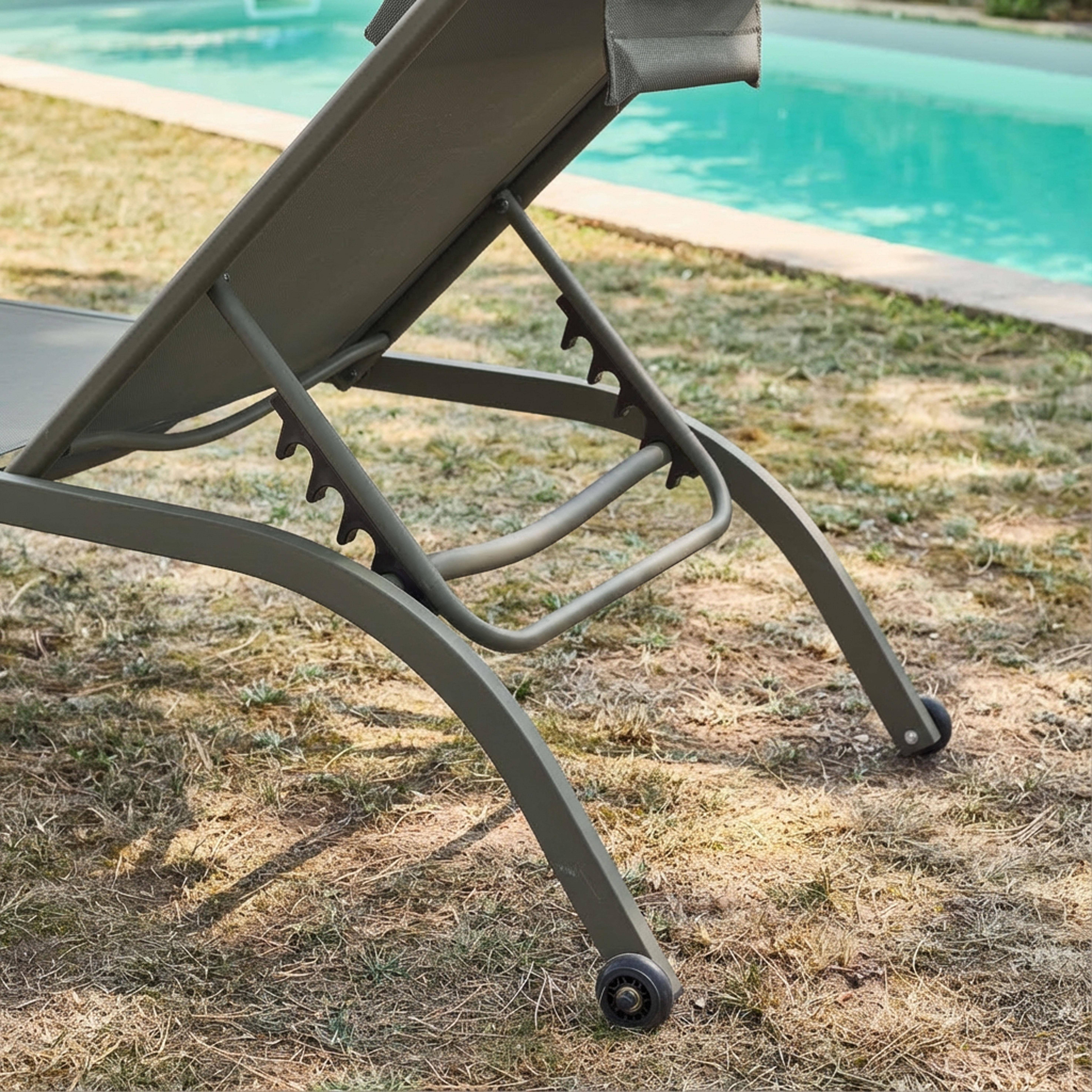 Espreguiçadeira de aço multi posições com almofada e rodas, set de 2, Ona, Verde caqui, 198x62x34 cm,sweeek,Photo5