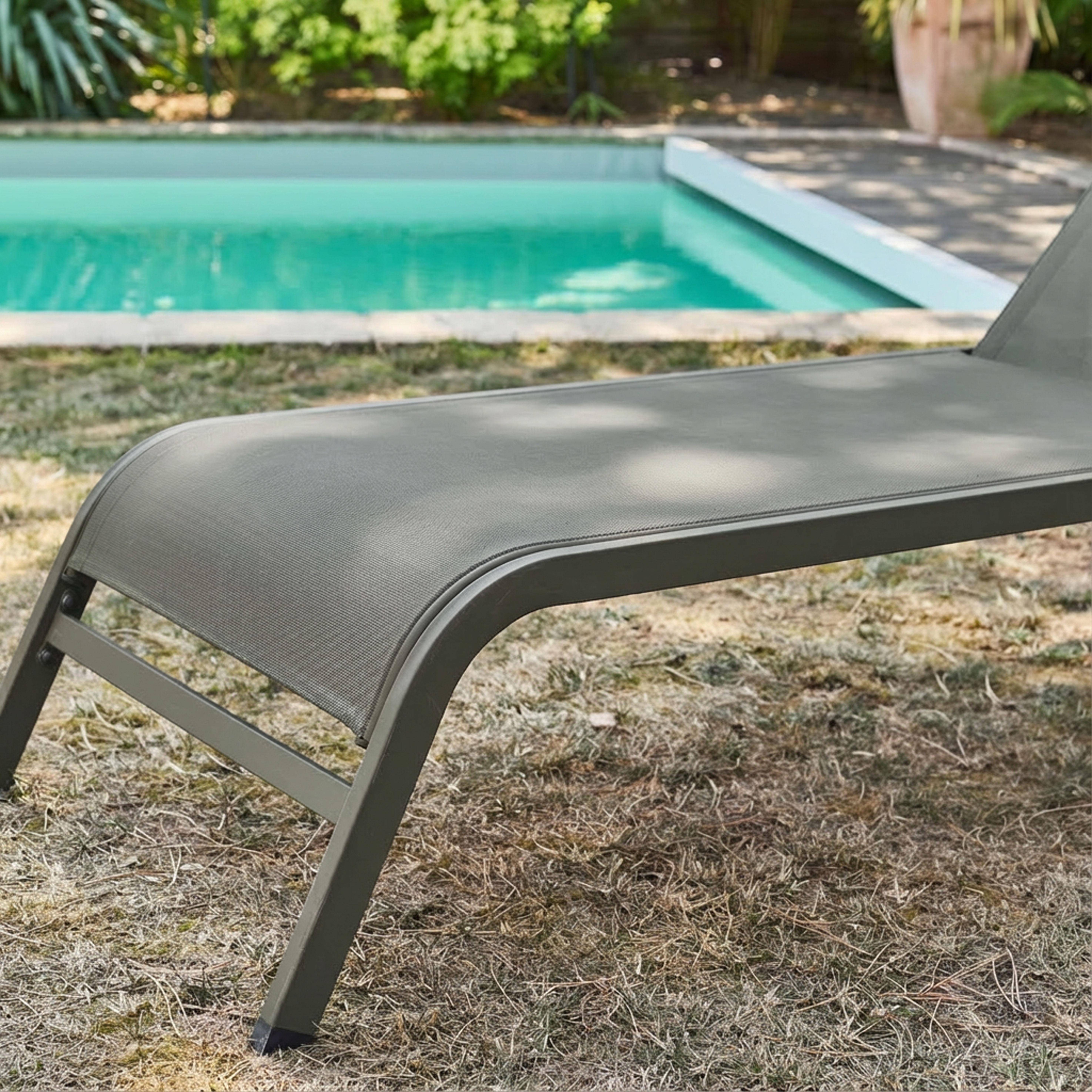 Espreguiçadeira de aço multi posições com almofada e rodas, set de 2, Ona, Verde caqui, 198x62x34 cm Photo6