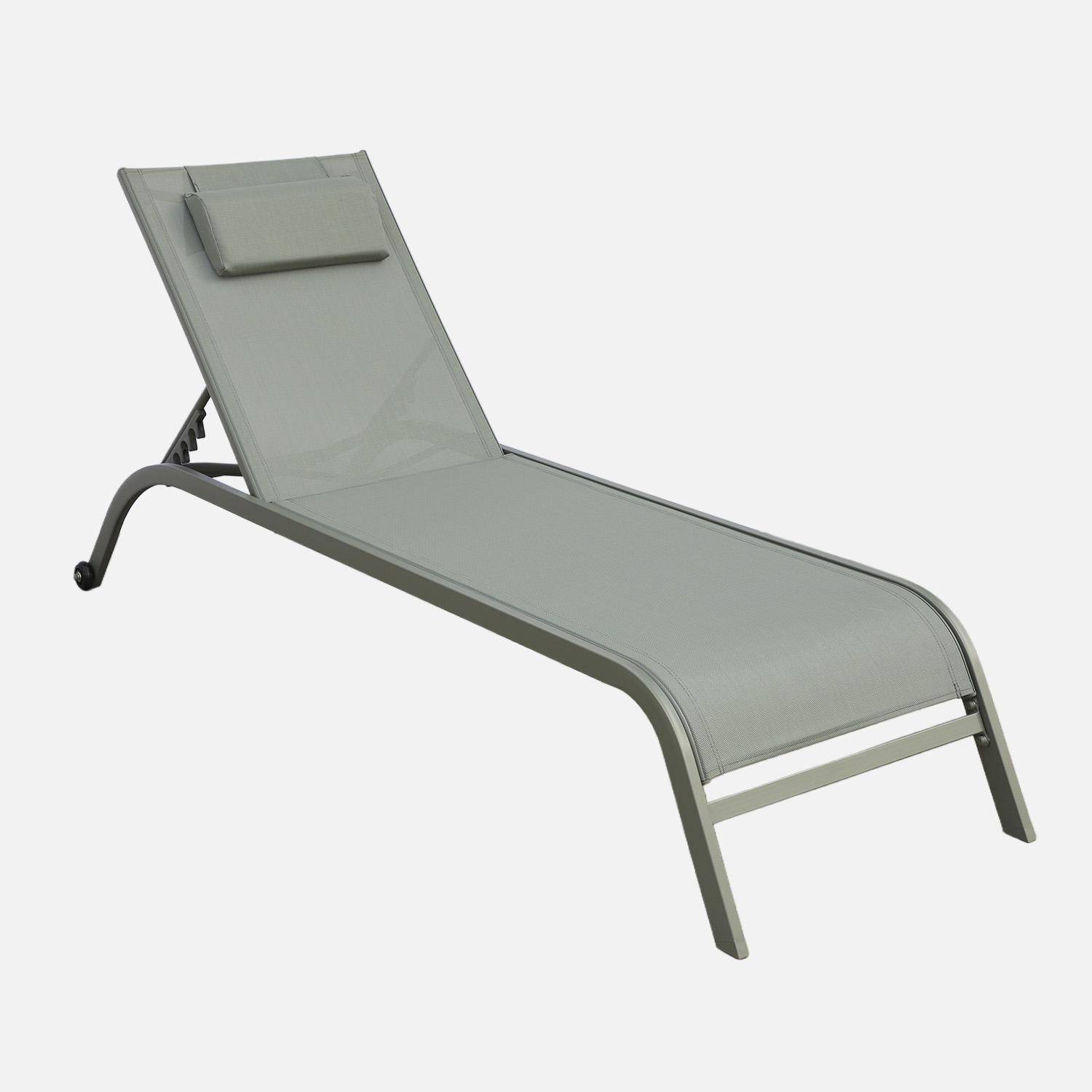 Lot de 2 bains de soleil acier kaki multi positions avec coussin et roulettes - Ona Photo2