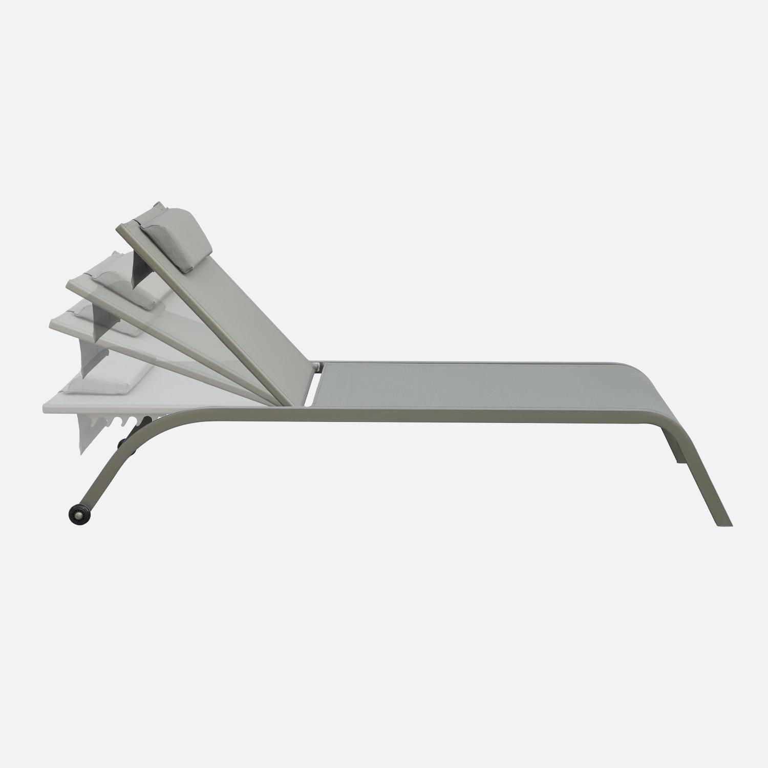 Lot de 2 bains de soleil acier kaki multi positions avec coussin et roulettes - Ona,sweeek,Photo3