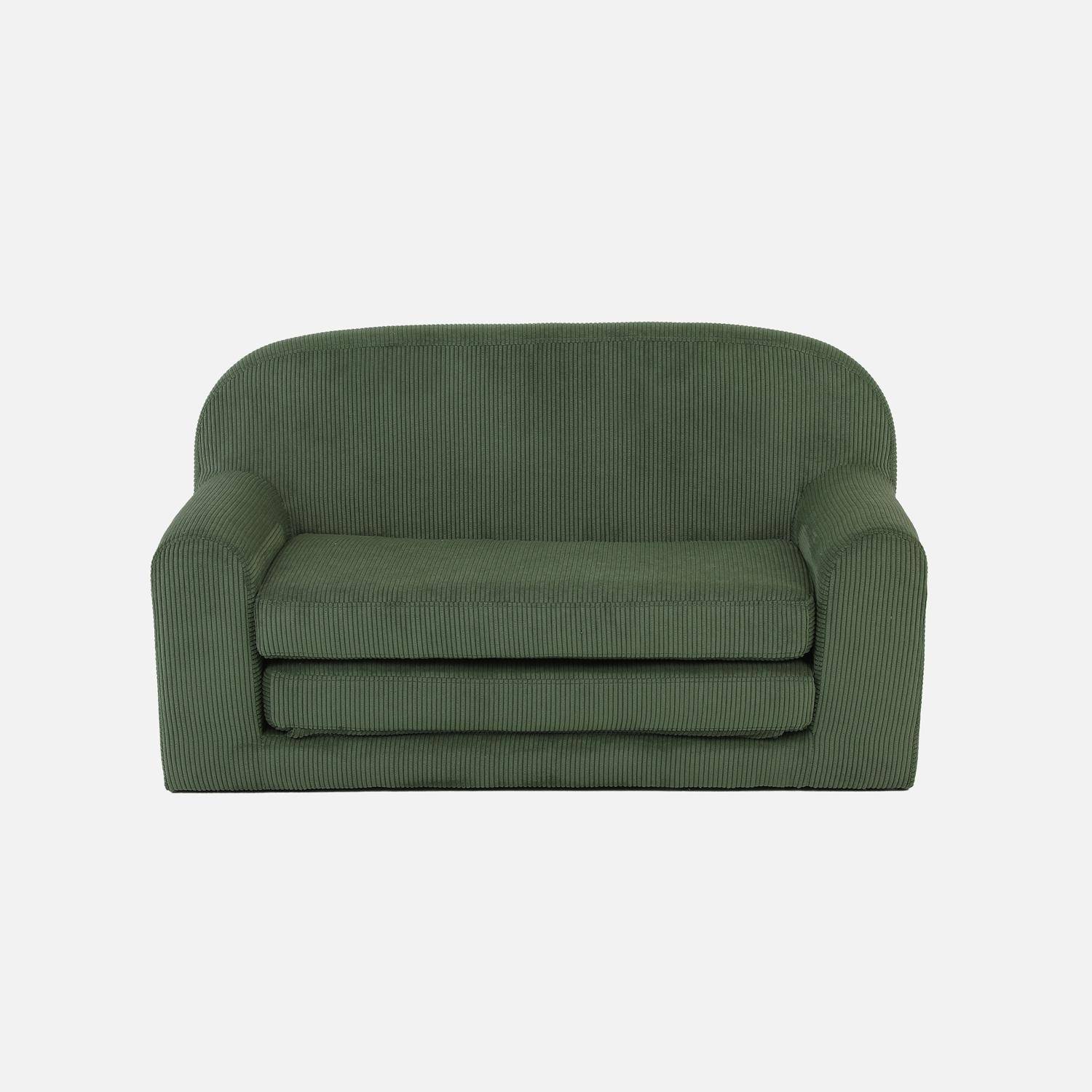 Canapé lit enfant en velours côtelé dépliable, couleur kaki, L 90 x P 43 x H 51,5 cm,sweeek,Photo4