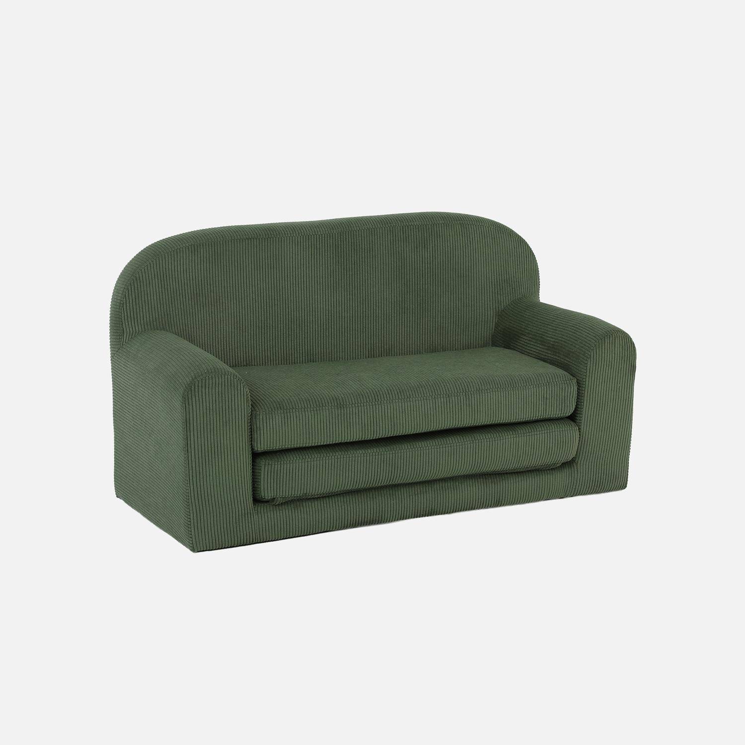 Canapé lit enfant en velours côtelé dépliable, couleur kaki, L 90 x P 43 x H 51,5 cm Photo3
