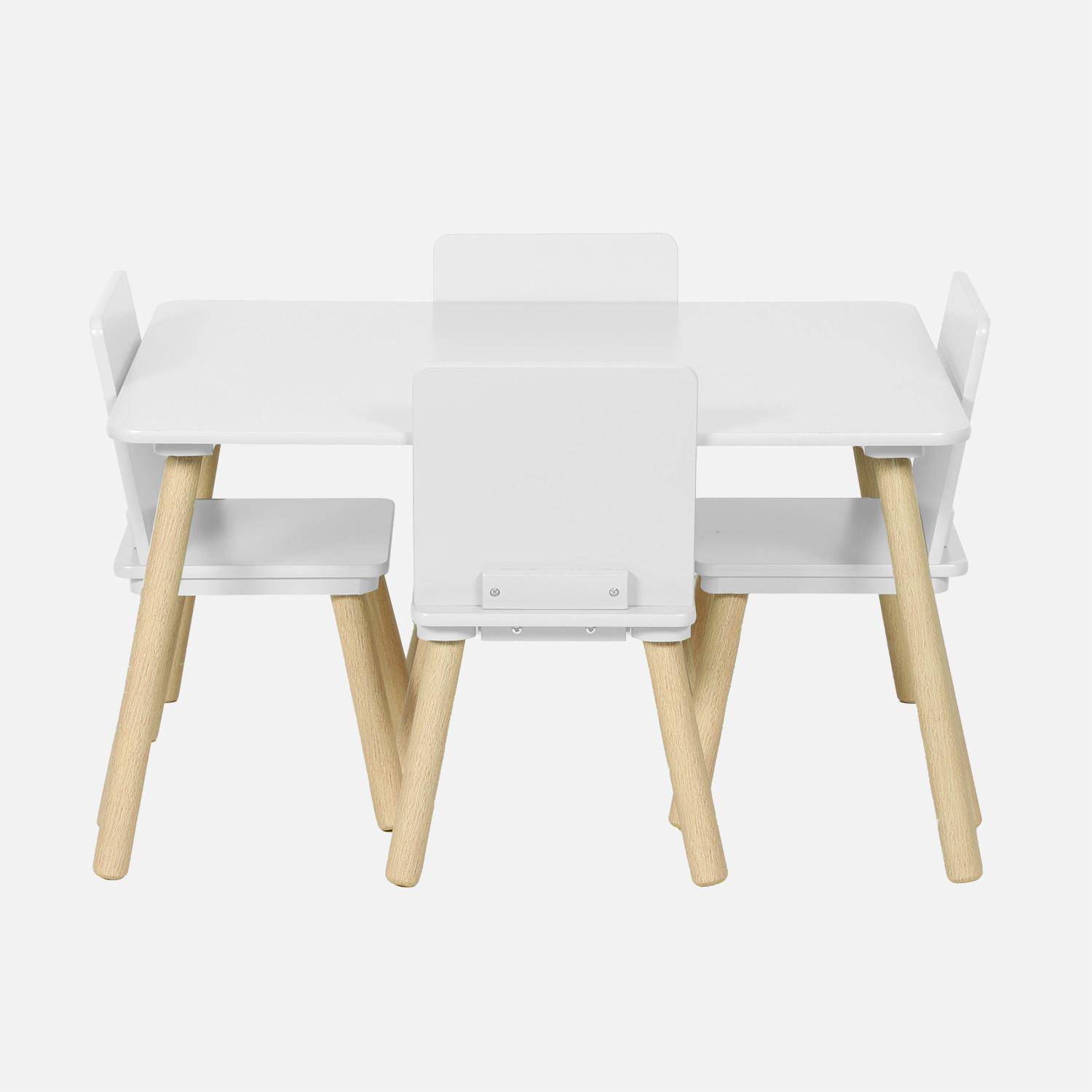 Table rectangulaire enfant bois de pin 4 assises blanc - Judith Photo2