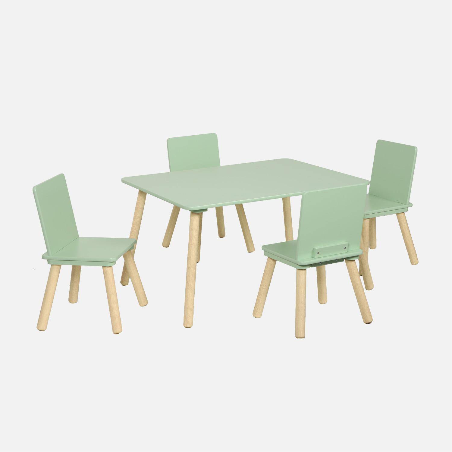 Table rectangulaire enfant bois de pin 4 assises vert - Judith,sweeek,Photo1