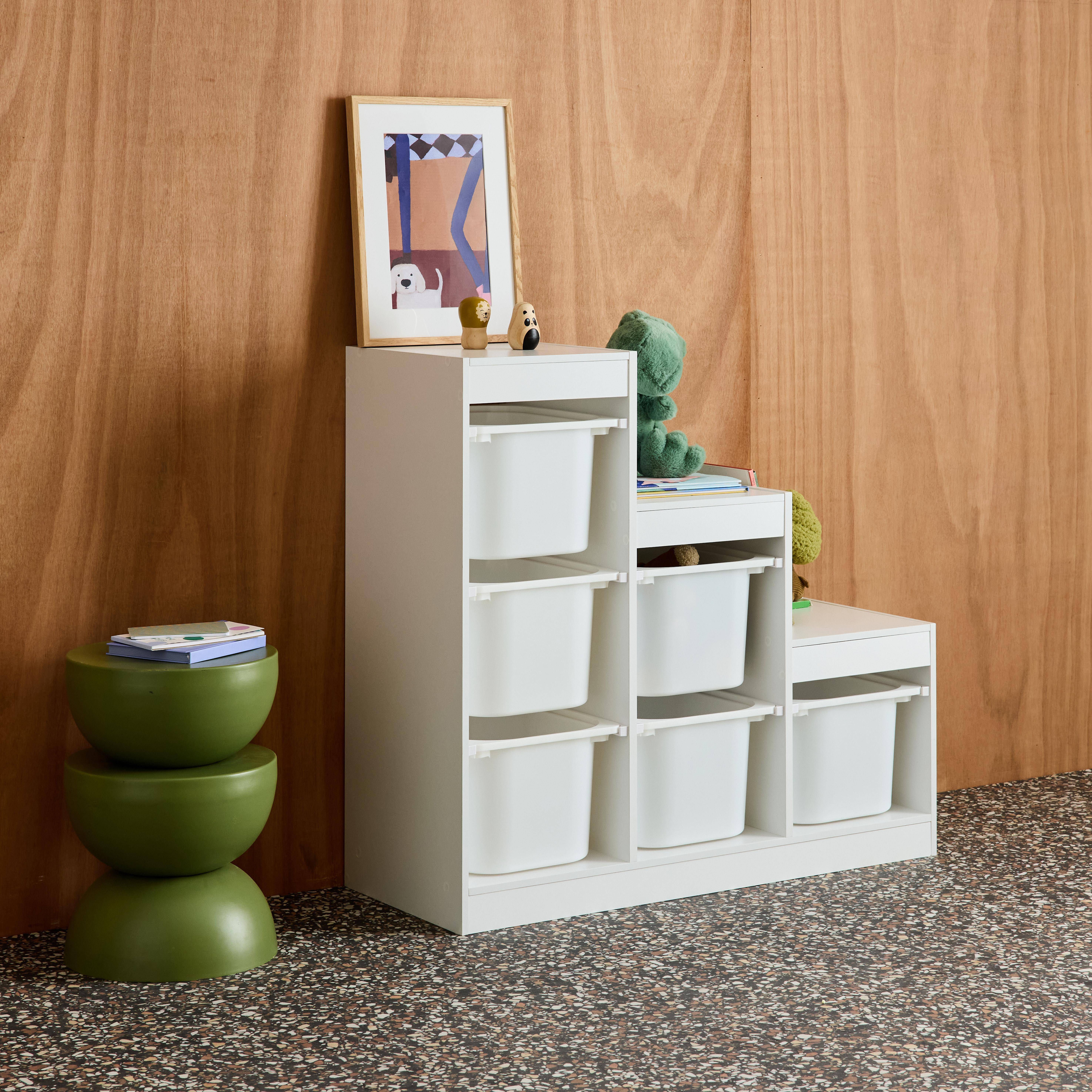 Children's storage unit staircase 6 storage bins wood decor white - Sora,sweeek,Photo2