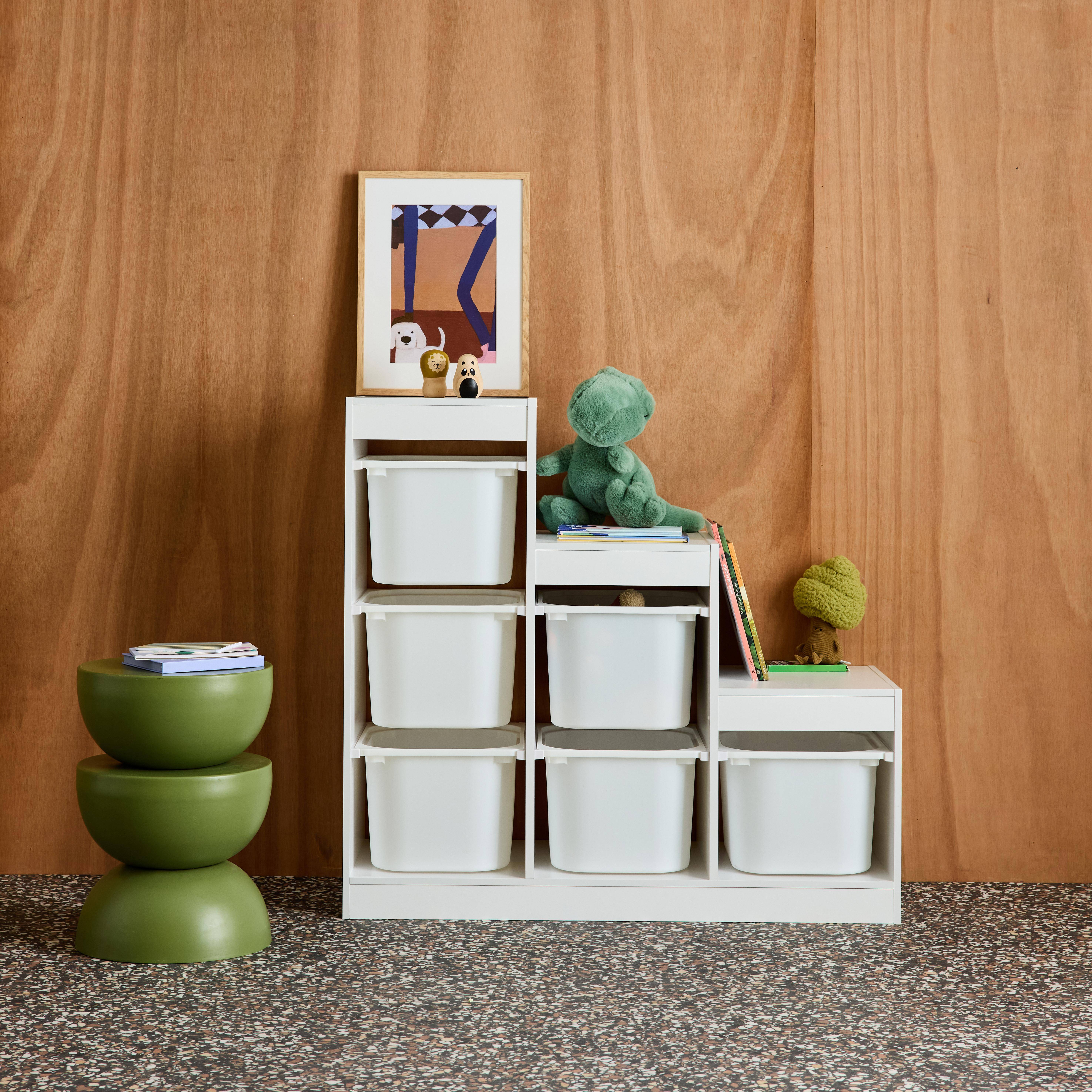 Children's storage unit staircase 6 storage bins wood decor white - Sora,sweeek,Photo1