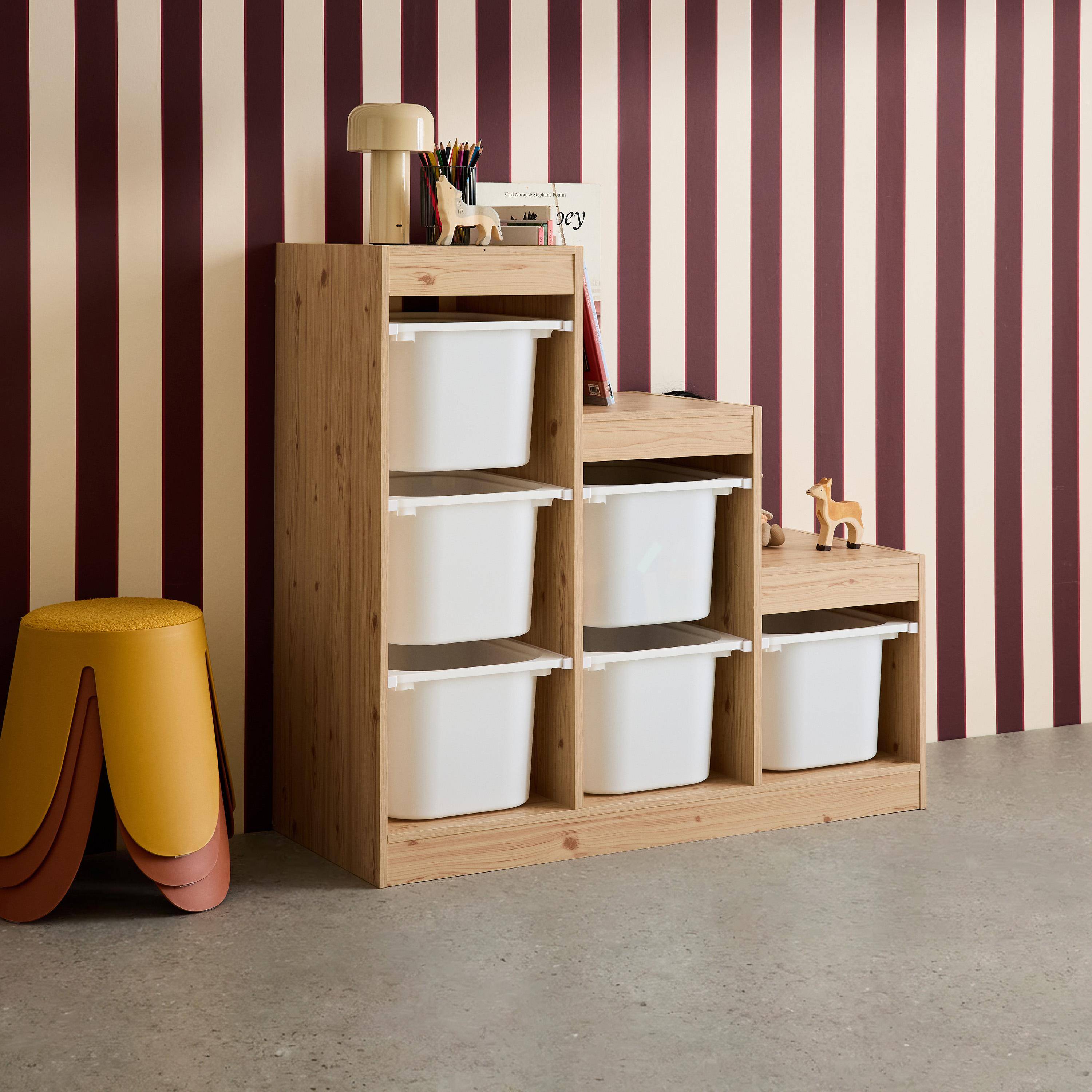 Children's storage unit staircase 6 storage bins wood decor natural - Sora,sweeek,Photo2