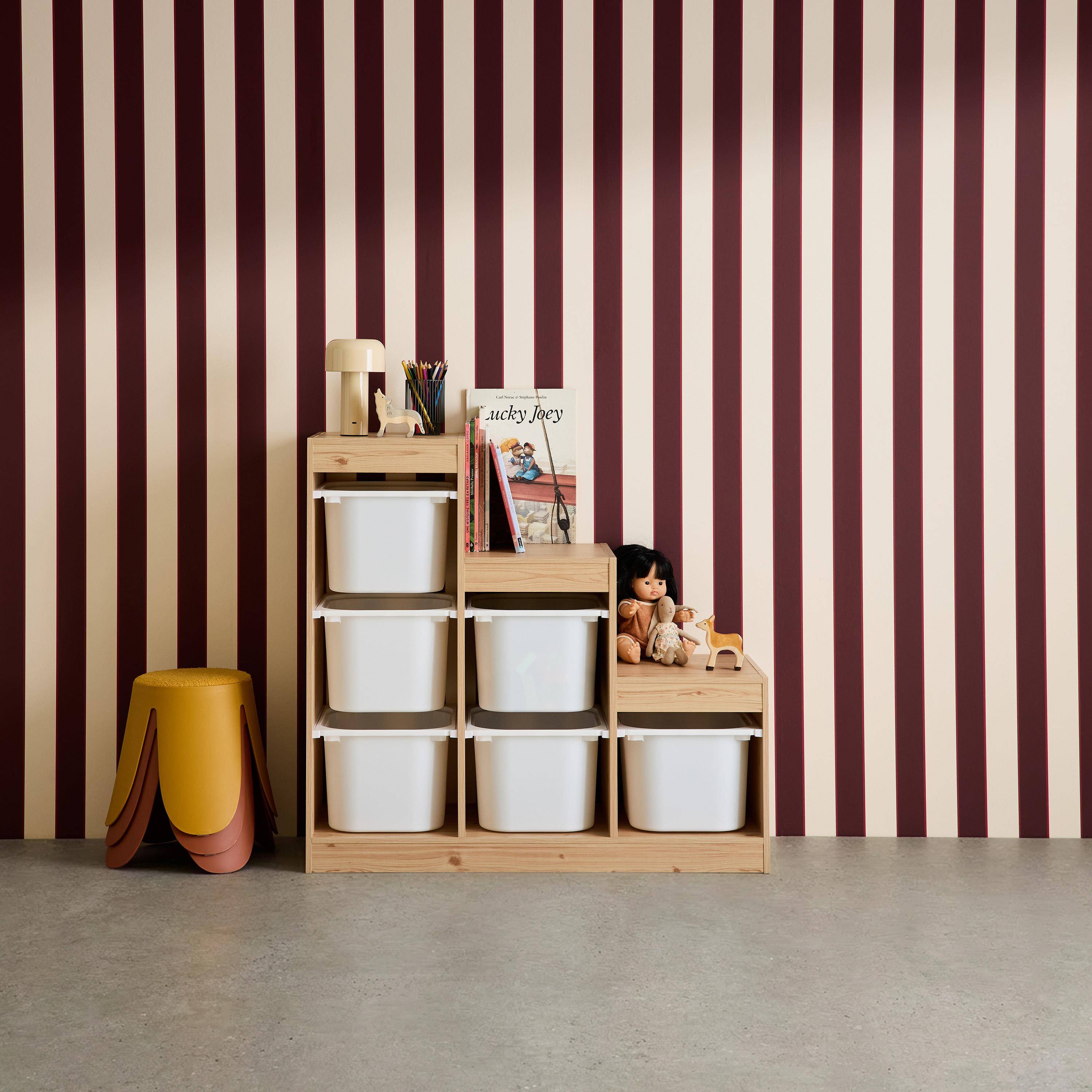 Children's storage unit staircase 6 storage bins wood decor natural - Sora Photo1