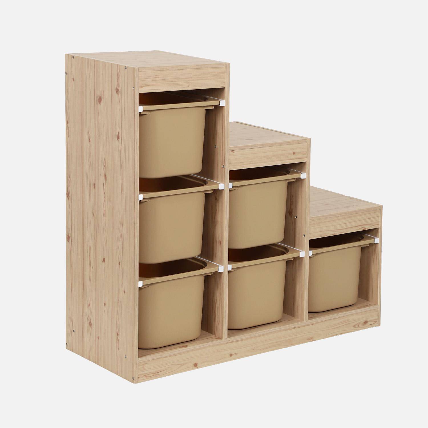 Mobile contenitore per bambini a scala con 6 contenitori Beige - 96x38.5x90 cm Photo1