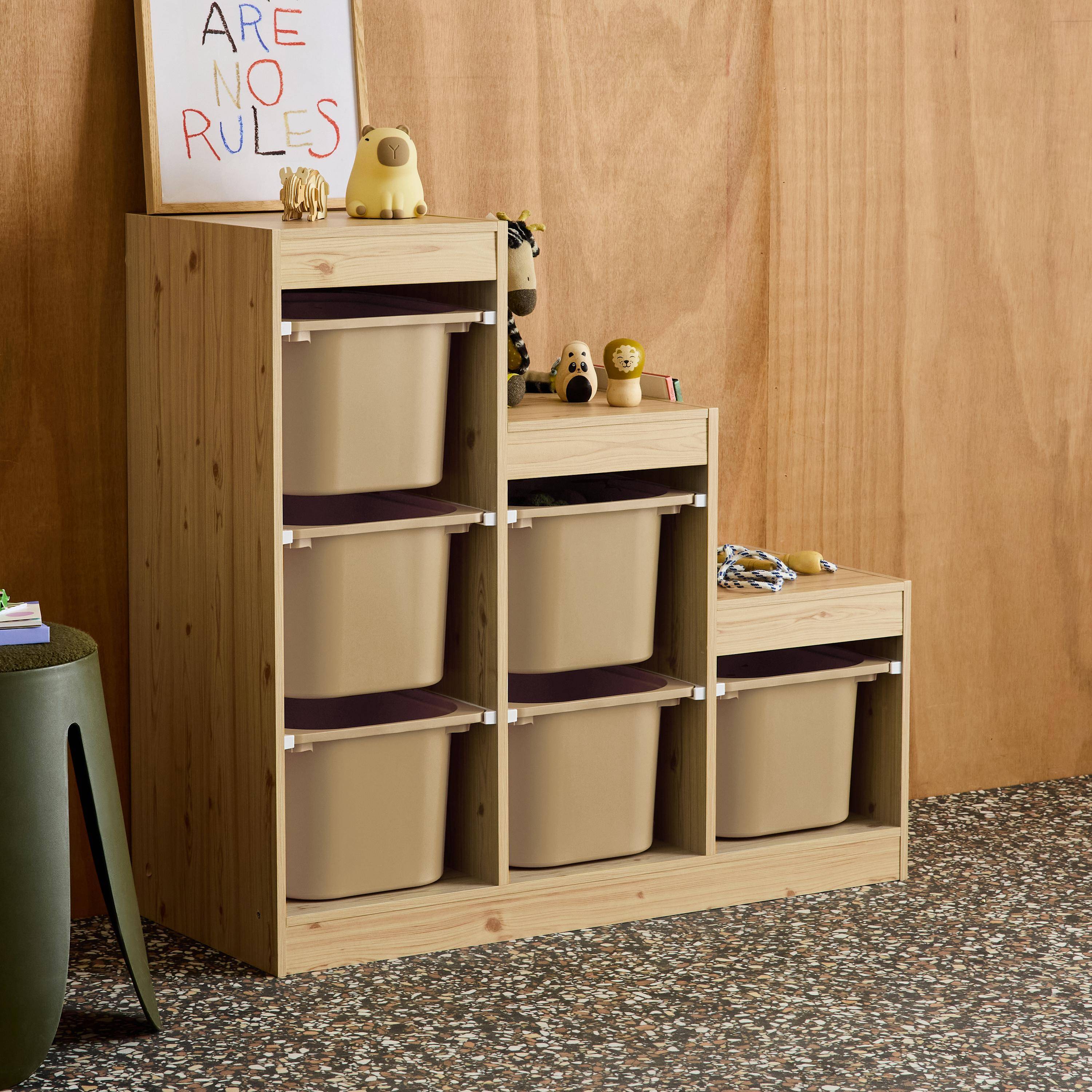 Mobile contenitore per bambini a scala con 6 contenitori Beige - 96x38.5x90 cm,sweeek,Photo2
