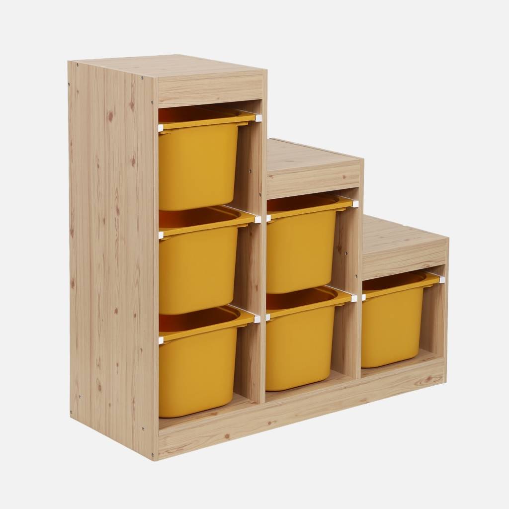 Mobile contenitore per bambini a scala con 6 contenitori, Mostarda