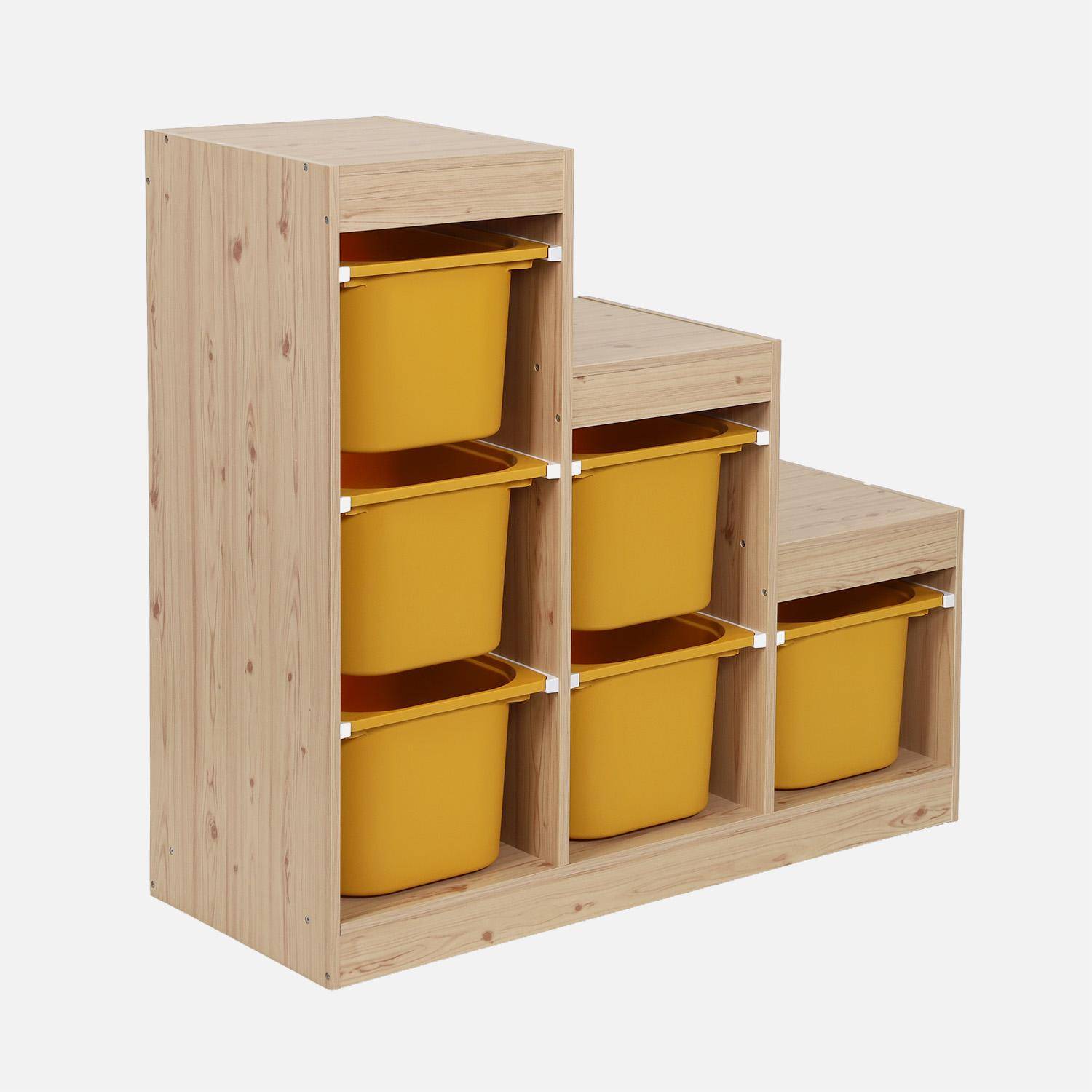 Meuble de rangement enfant escalier 6 bacs de rangement décor bois naturel et moutarde - Sora,sweeek,Photo6