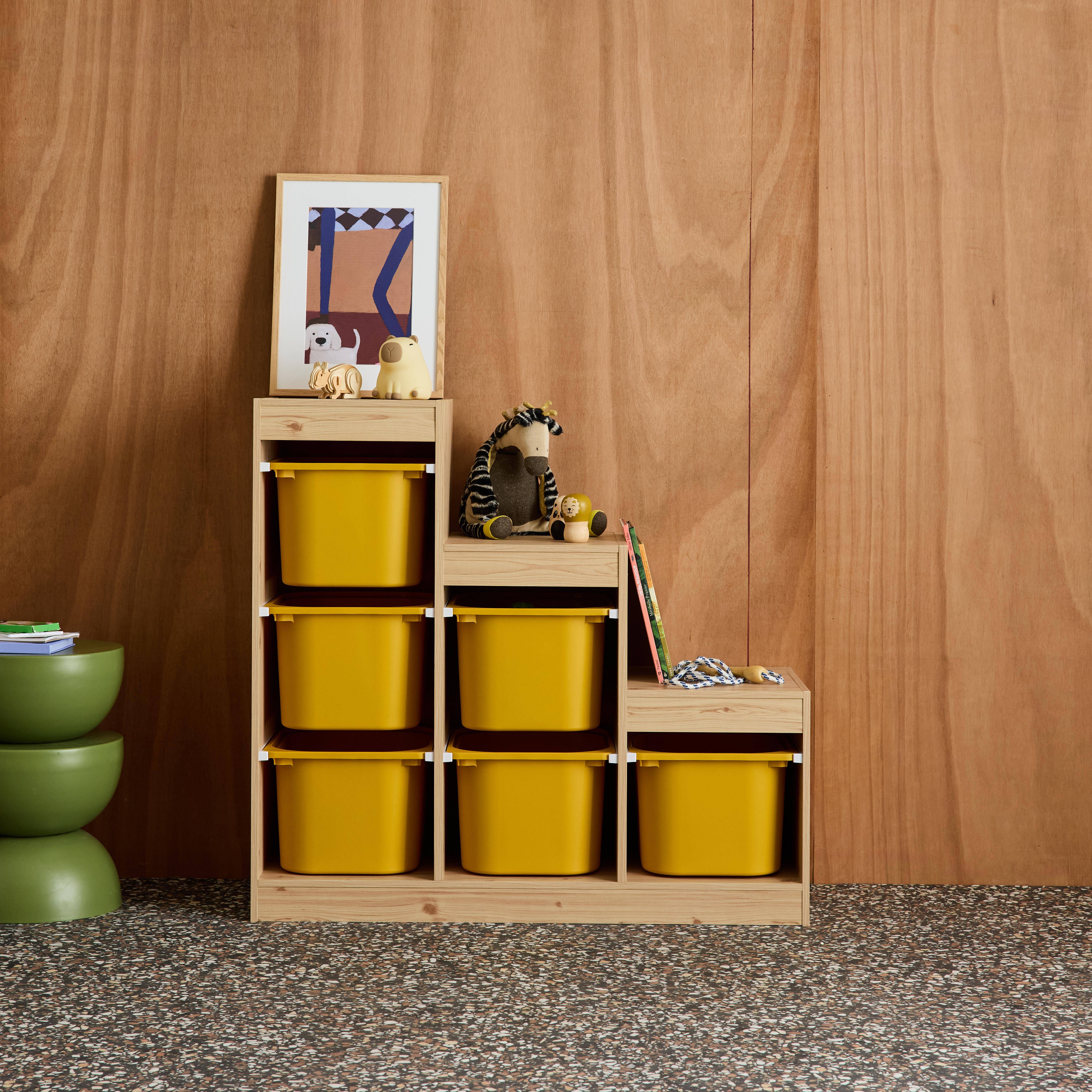 Mobile contenitore per bambini a scala con 6 contenitori Mostarda - 96x38.5x90 cm,sweeek,Photo1