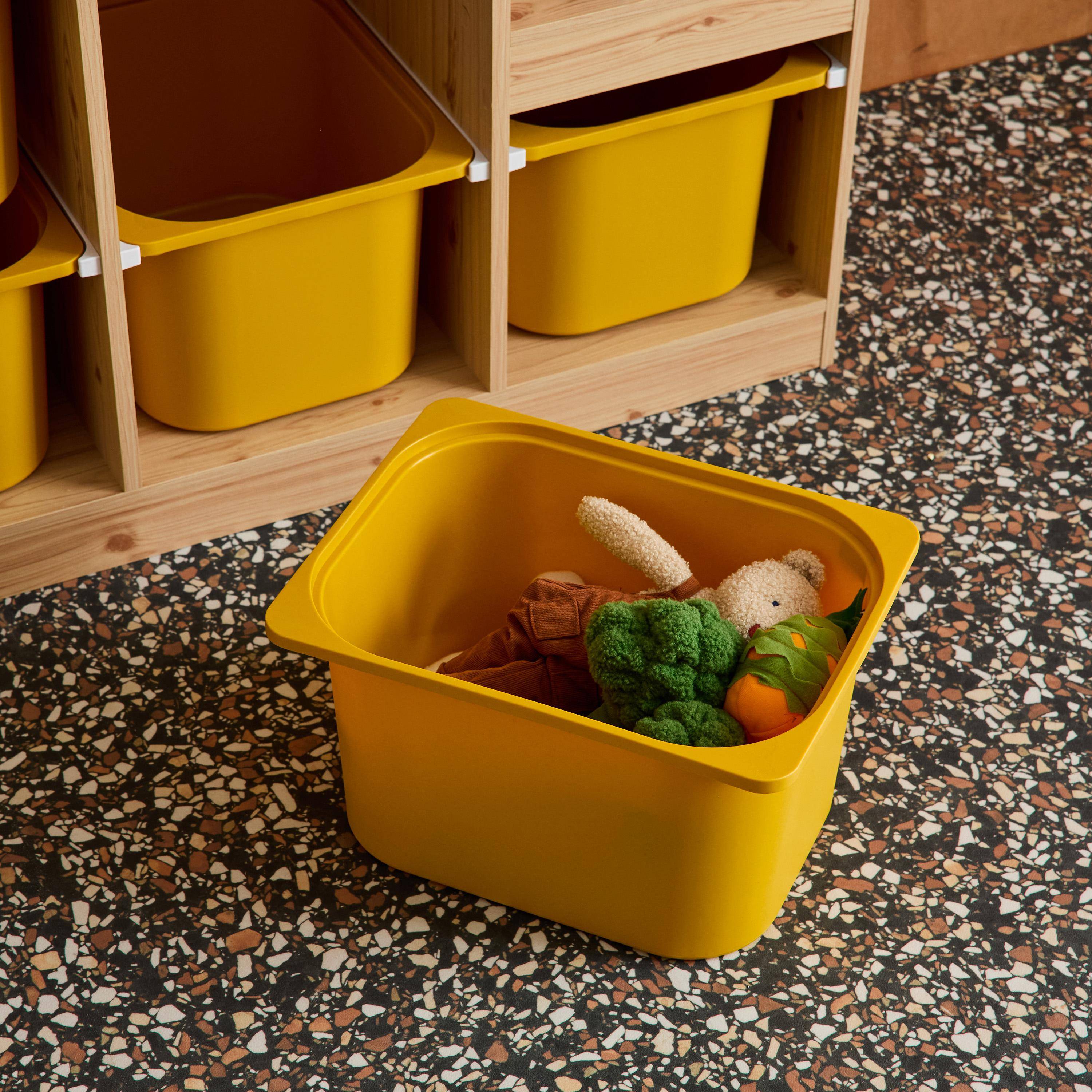 Children's storage unit staircase 6 storage bins natural wood decor and mustard yellow - Sora Photo5