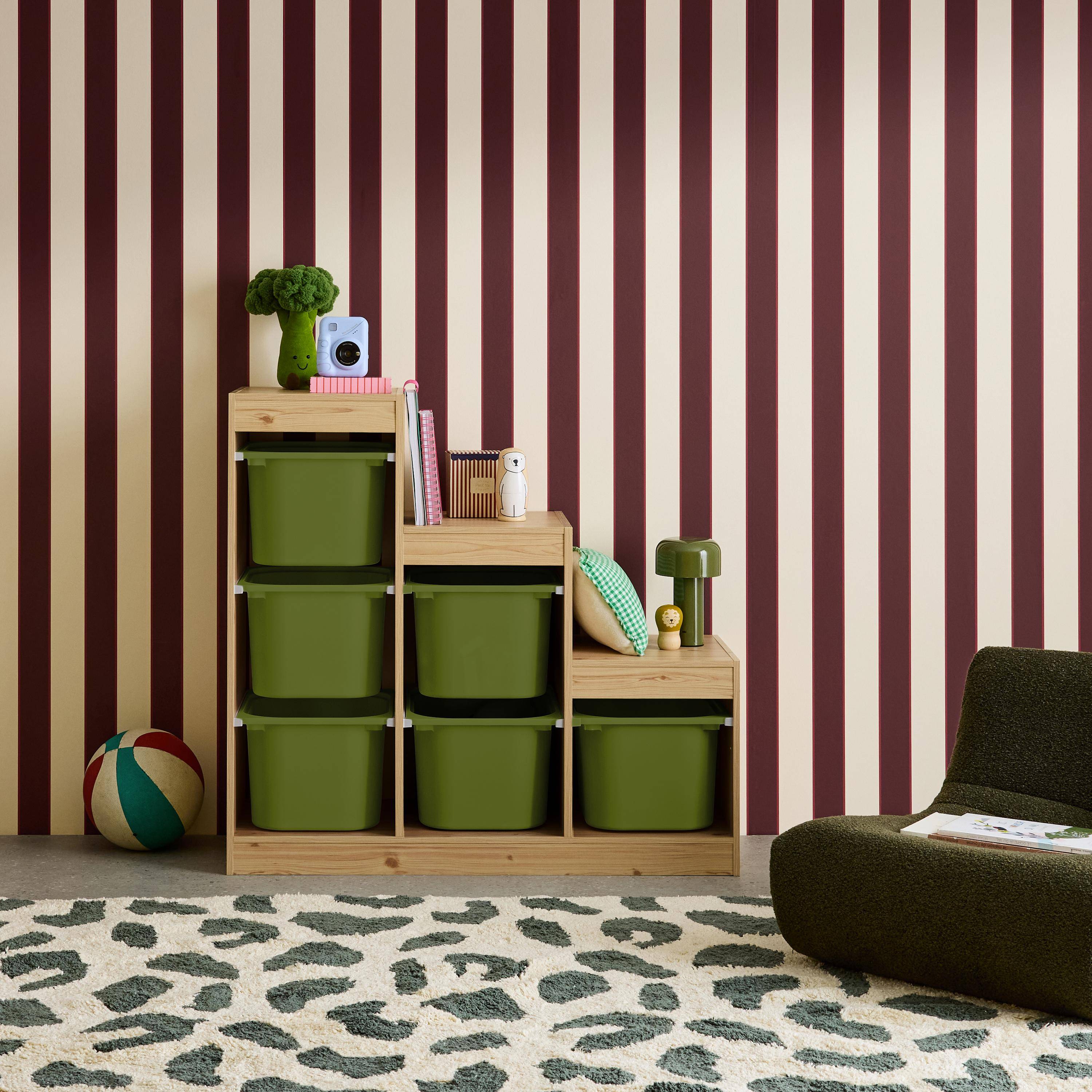 Mobile contenitore per bambini a scala con 6 contenitori Verde kaki - 96x38.5x90 cm Photo1