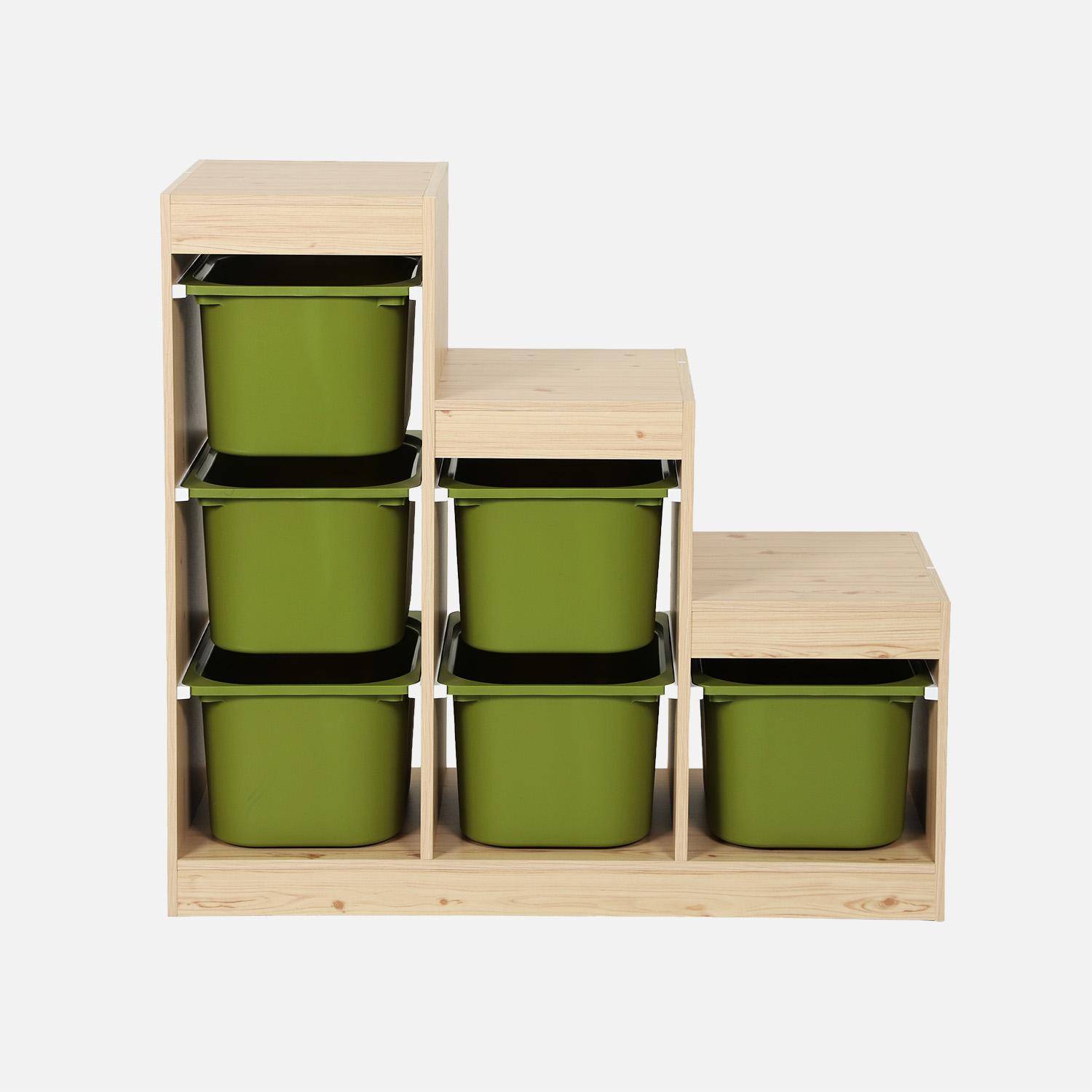 Mobile contenitore per bambini a scala con 6 contenitori Verde kaki - 96x38.5x90 cm,sweeek,Photo2