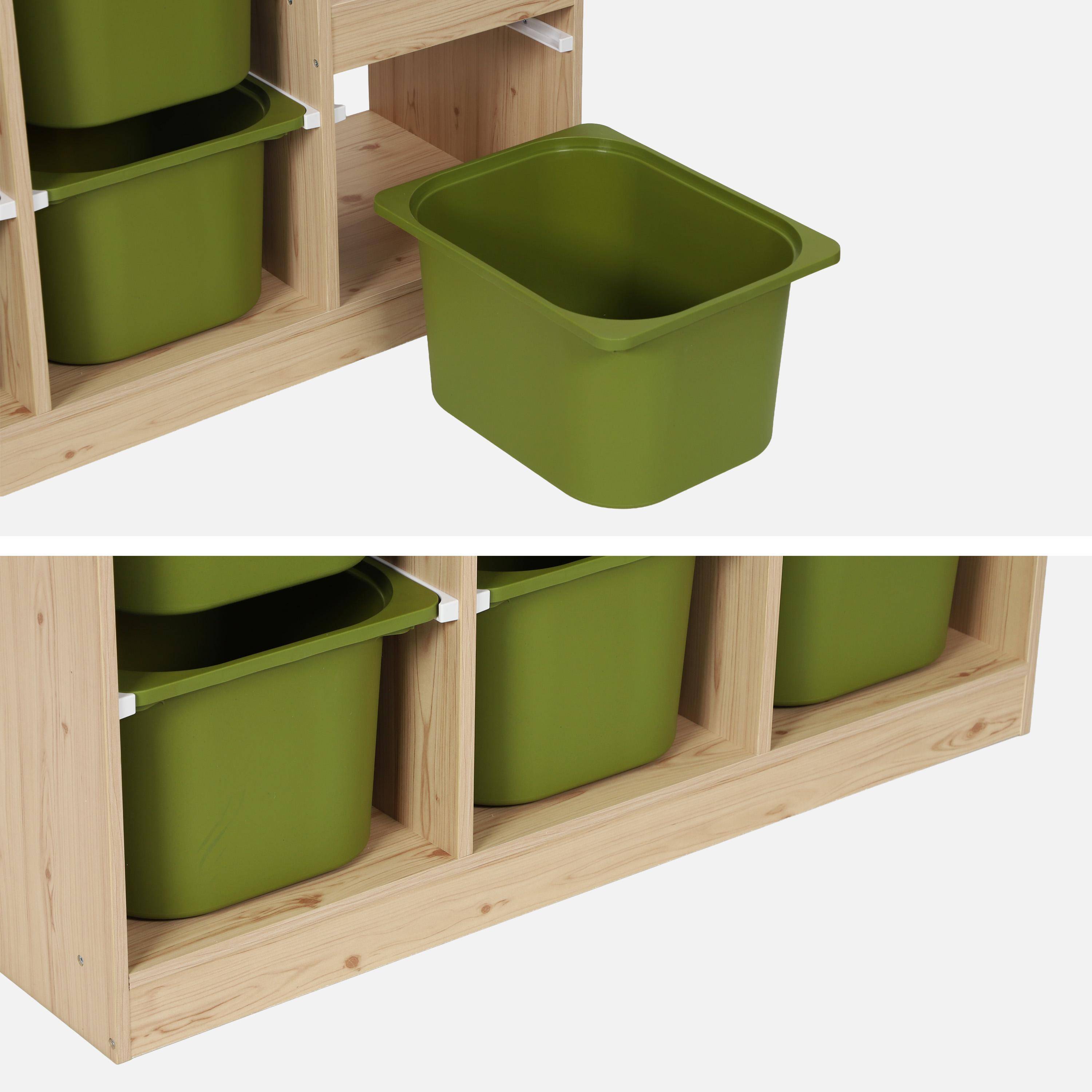 Meuble de rangement enfant escalier 6 bacs de rangement décor bois naturel et kaki - Sora Photo4