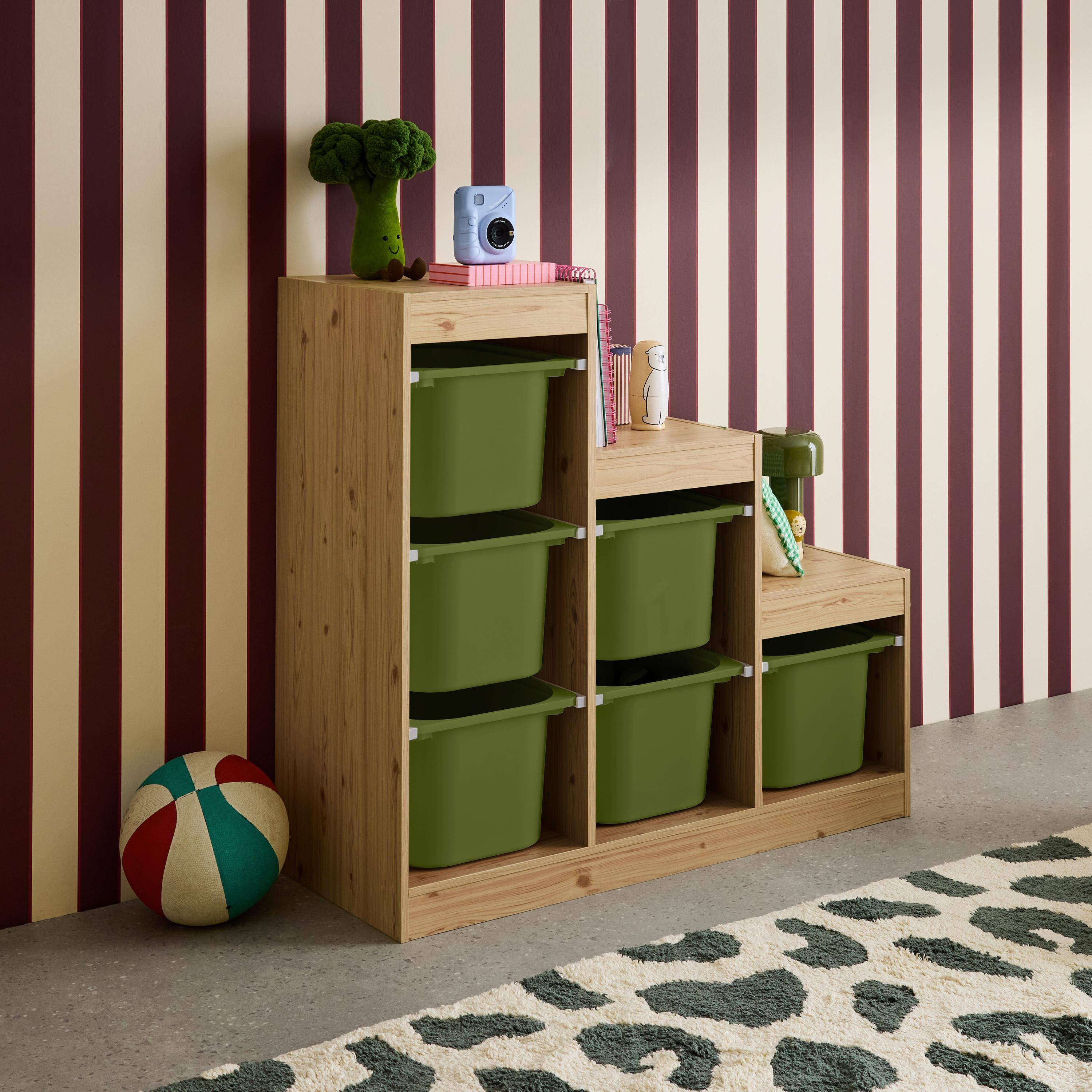 Mobile contenitore per bambini a scala con 6 contenitori Verde kaki - 96x38.5x90 cm Photo2