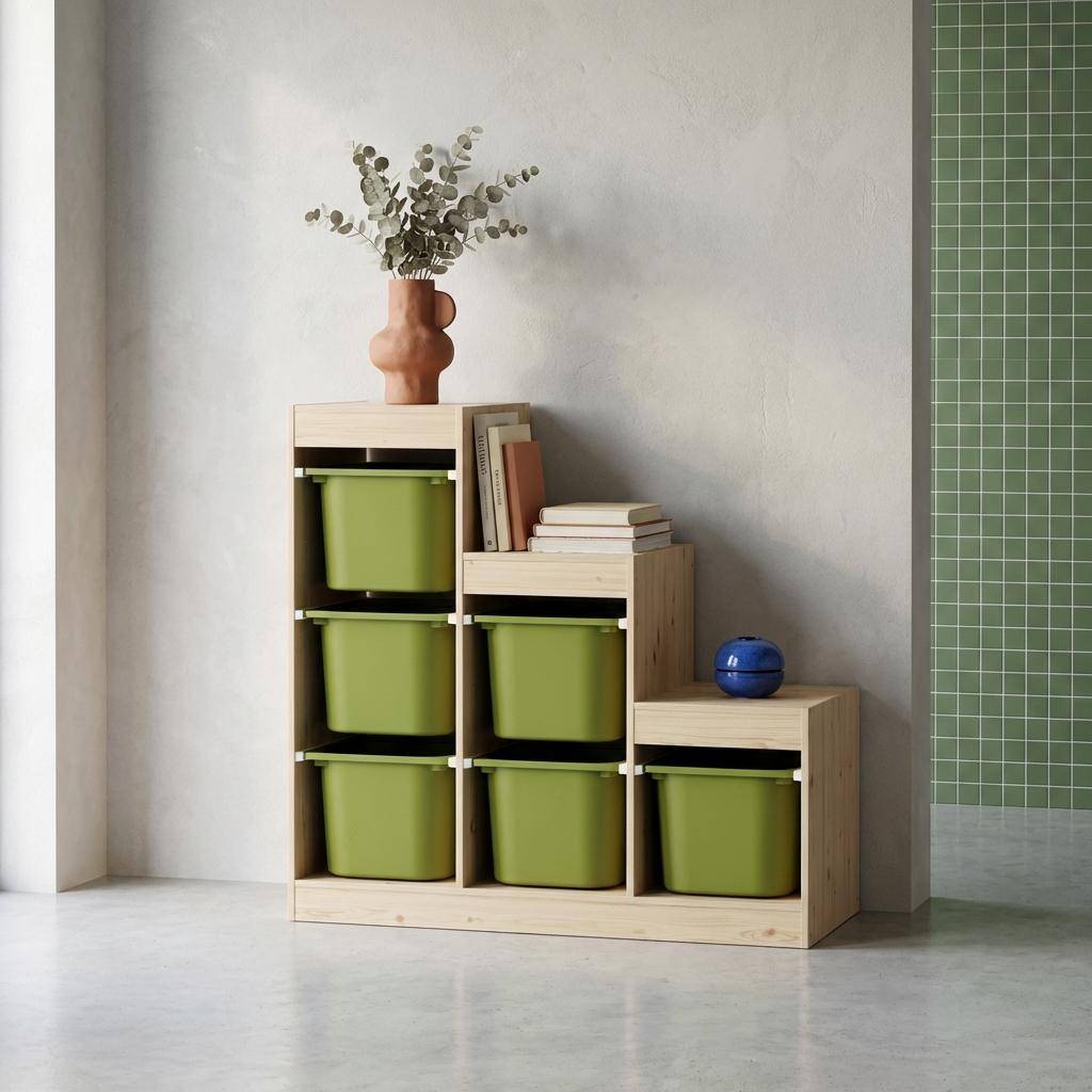 Meuble de rangement enfant escalier 6 bacs de rangement décor bois naturel et kaki - Sora,sweeek,Photo1