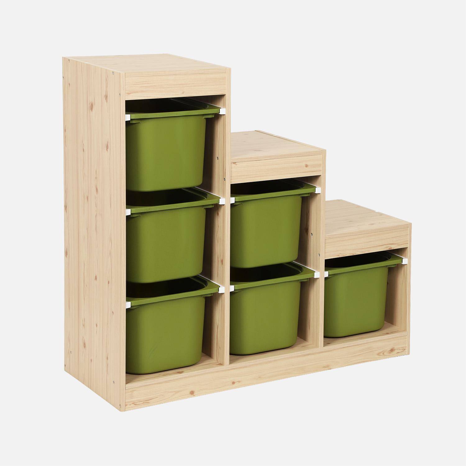 Mobile contenitore per bambini a scala con 6 contenitori Verde kaki - 96x38.5x90 cm Photo1