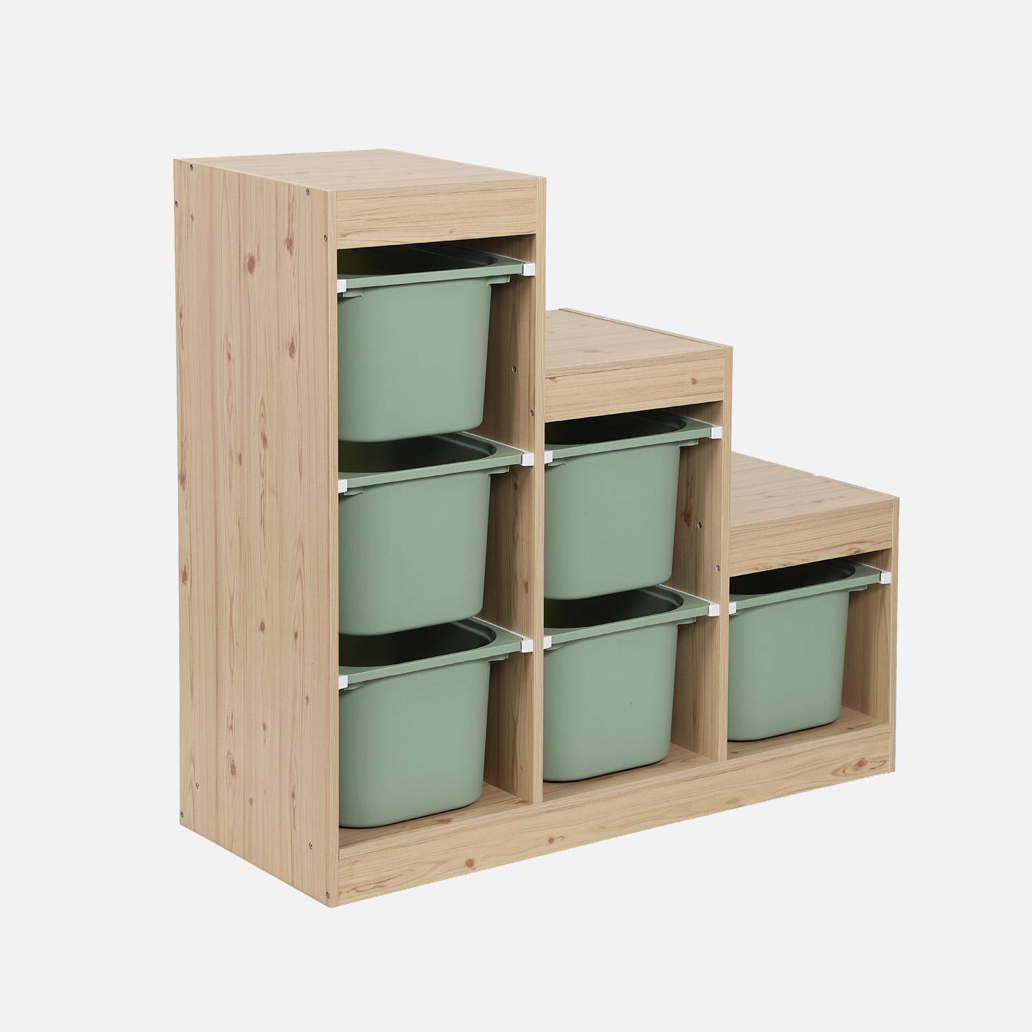 Mobile contenitore per bambini a scala con 6 contenitori Verde grigio - 96x38.5x90 cm,sweeek,Photo1