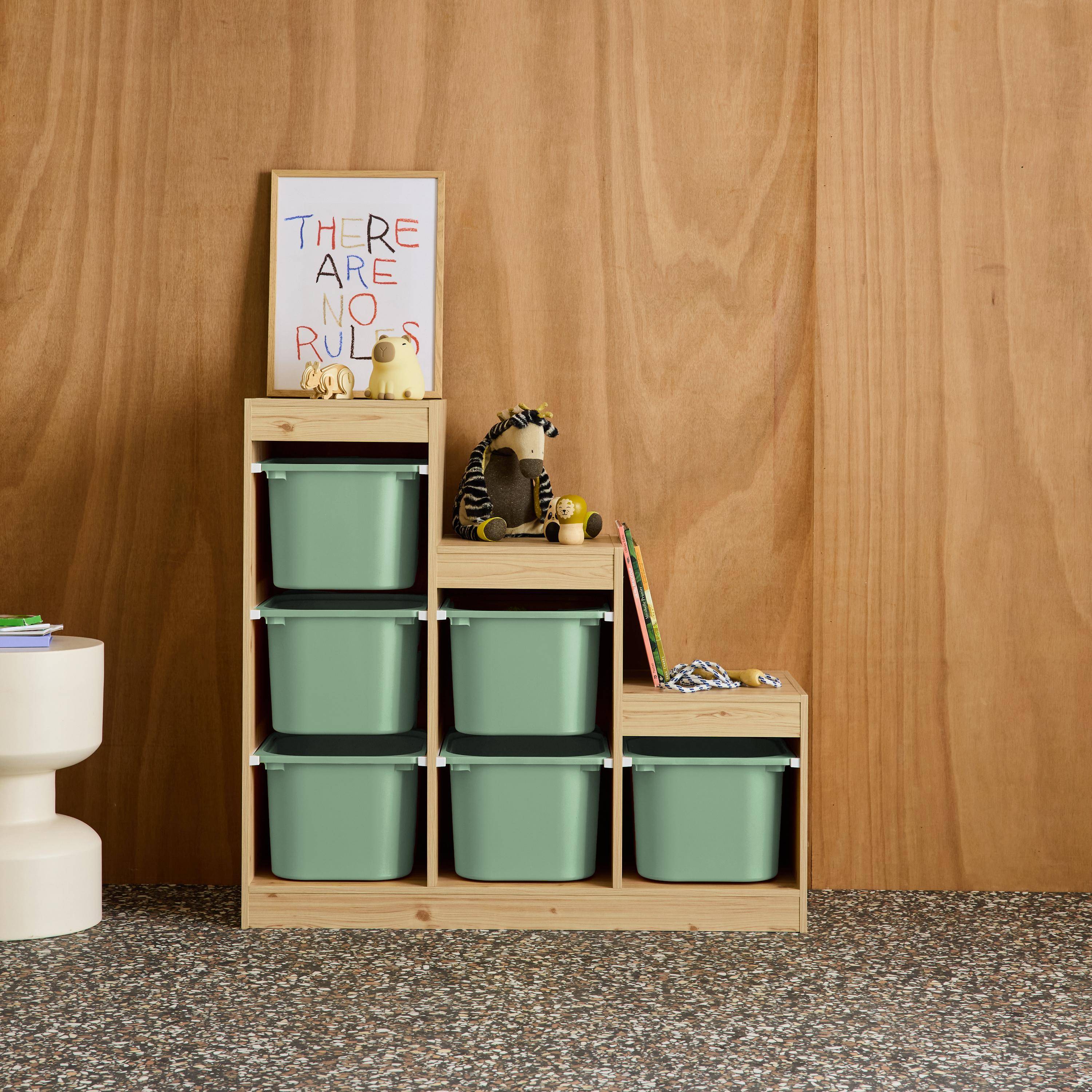 Mobile contenitore per bambini a scala con 6 contenitori Verde grigio - 96x38.5x90 cm,sweeek,Photo1