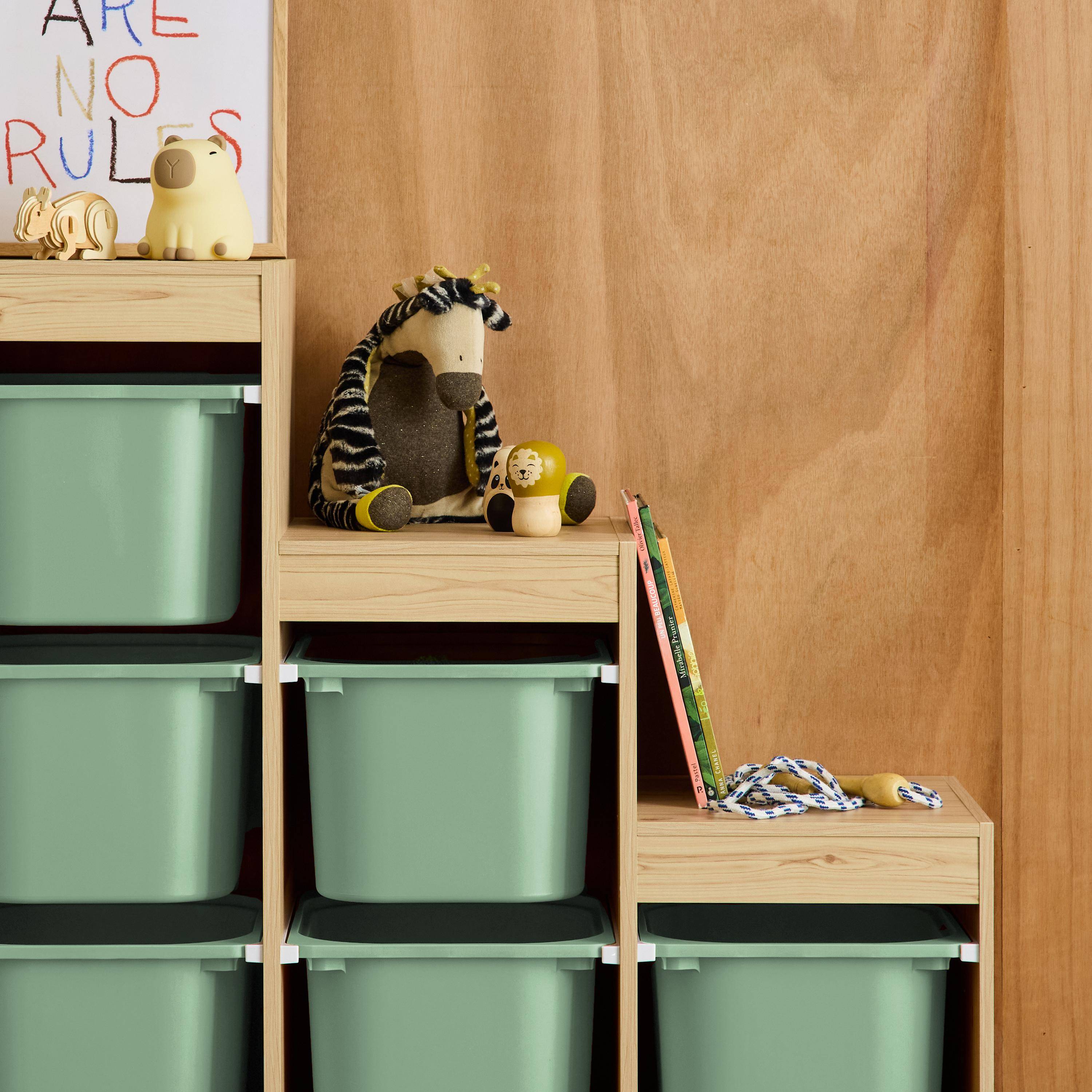 Mobile contenitore per bambini a scala con 6 contenitori Verde grigio - 96x38.5x90 cm Photo3