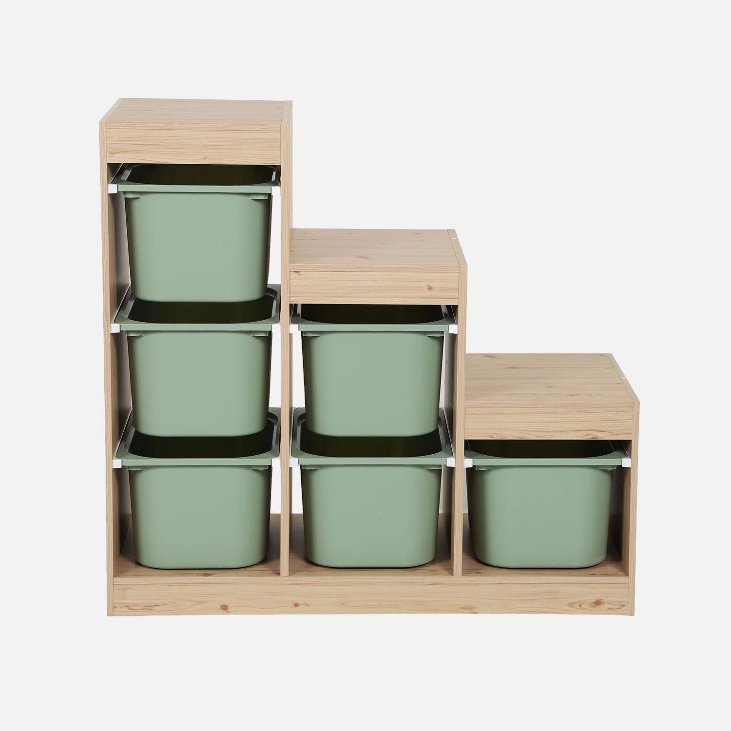 Mobile contenitore per bambini a scala con 6 contenitori Verde grigio - 96x38.5x90 cm Photo2