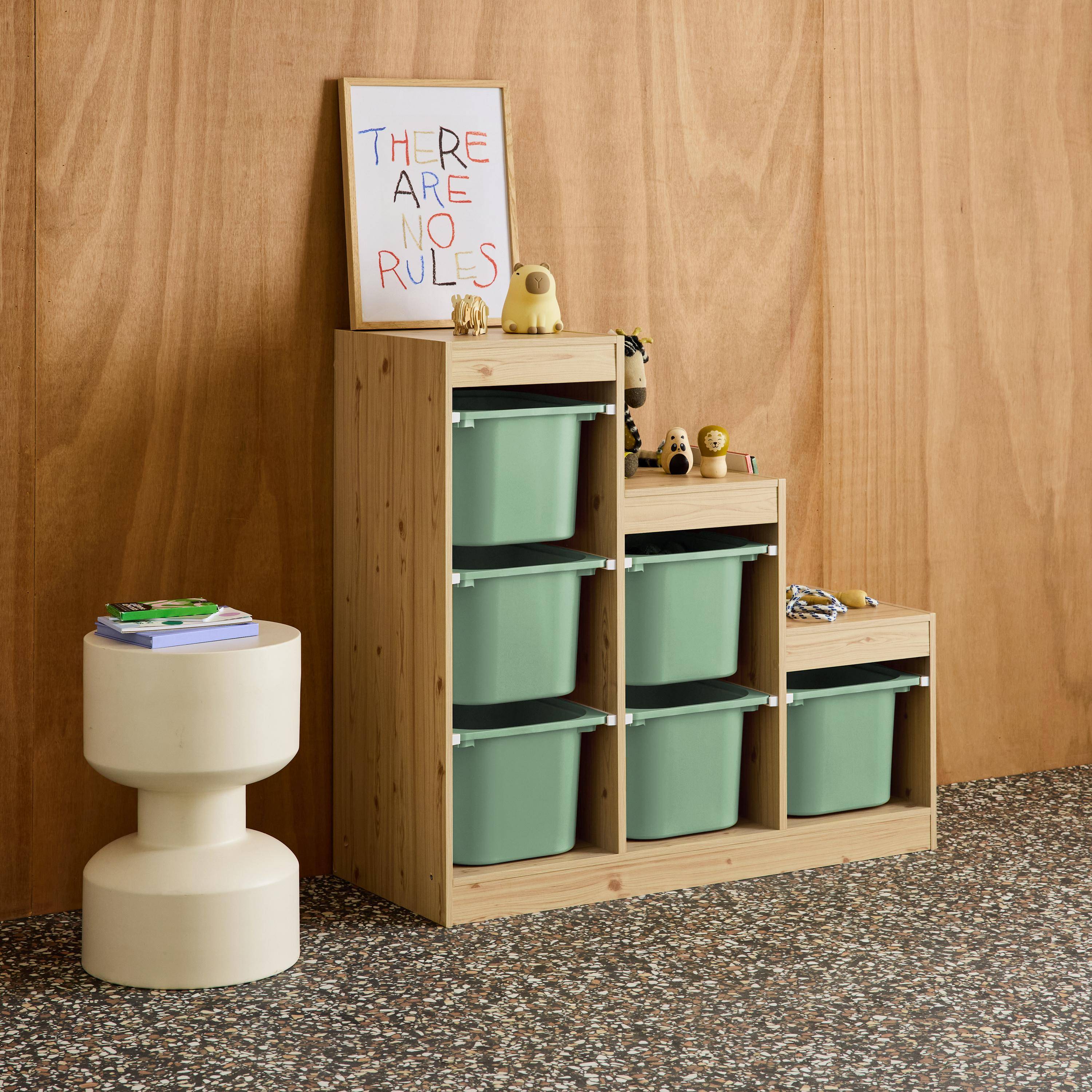 Mobile contenitore per bambini a scala con 6 contenitori Verde grigio - 96x38.5x90 cm Photo2