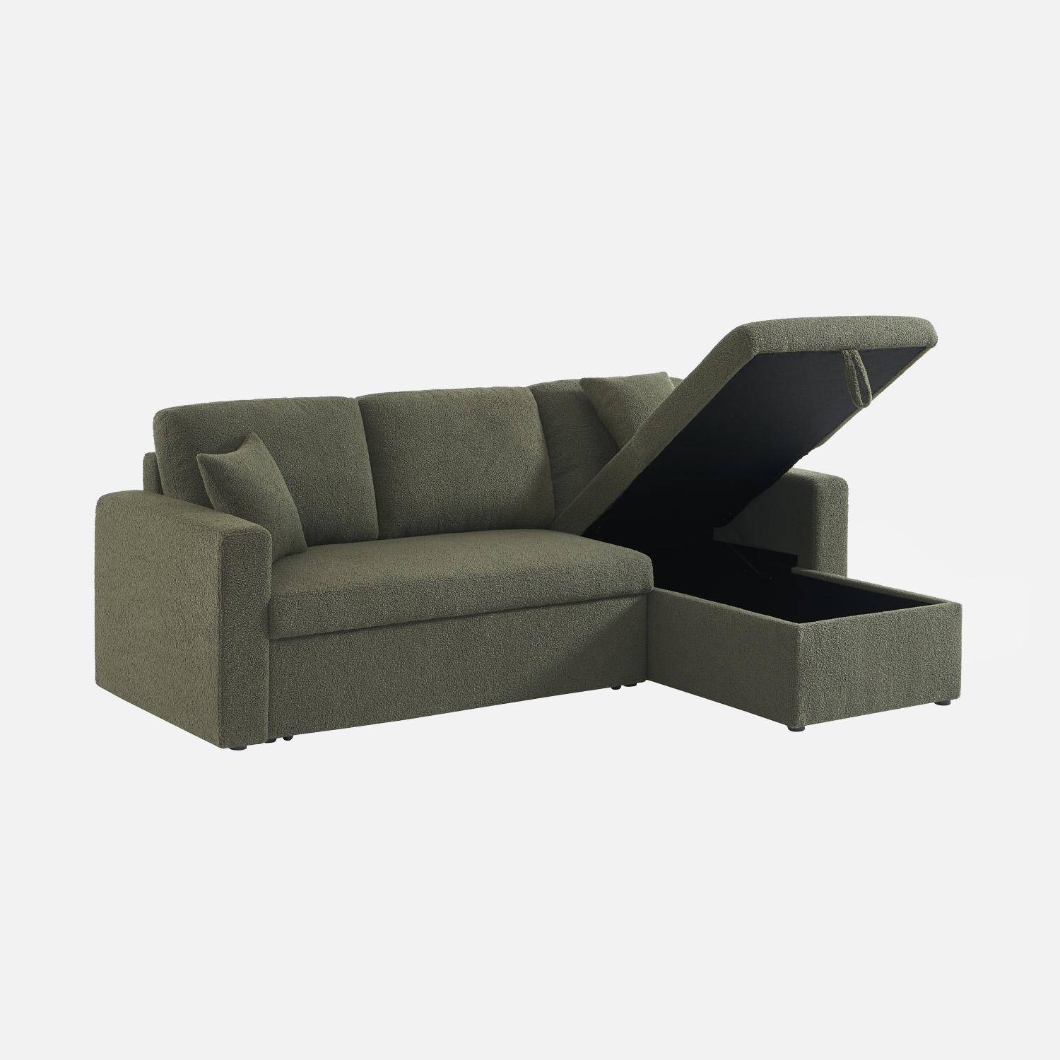 Sofá cama esquinero convertible en borreguito de 3 plazas, Ida borreguito, Verde kaki, 219x84x68 cm Photo7