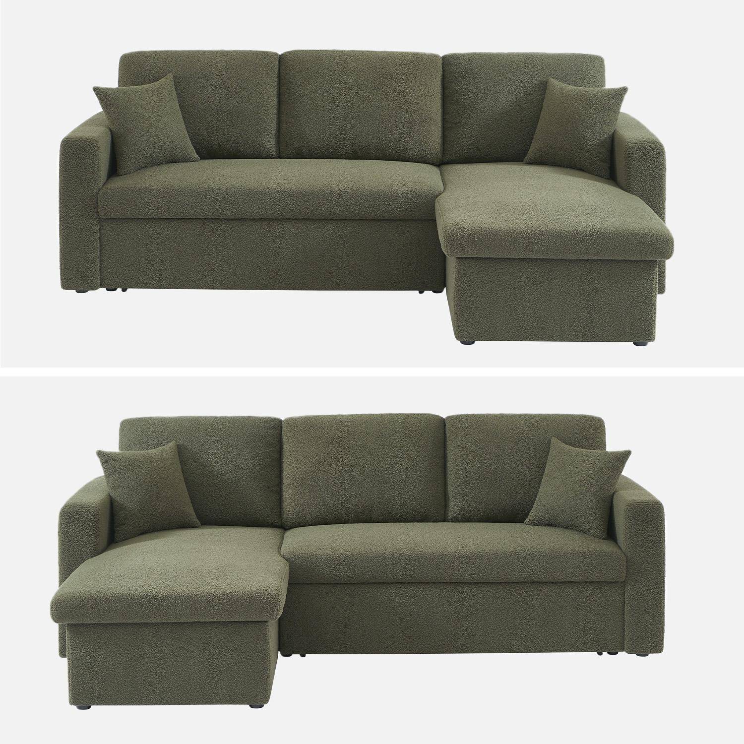 Sofá cama esquinero convertible en borreguito de 3 plazas, Ida borreguito, Verde kaki, 219x84x68 cm Photo6