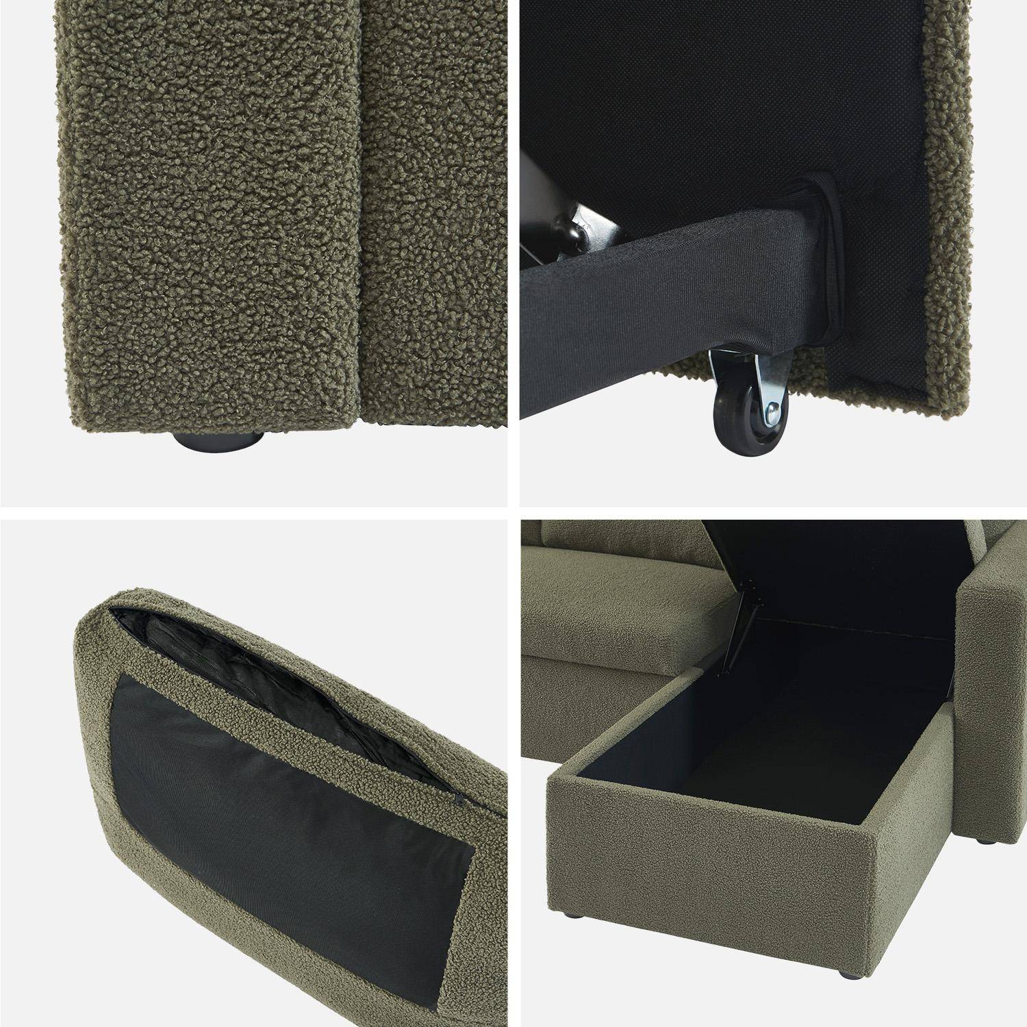 Sofá cama esquinero convertible en borreguito de 3 plazas, Ida borreguito, Verde kaki, 219x84x68 cm Photo10