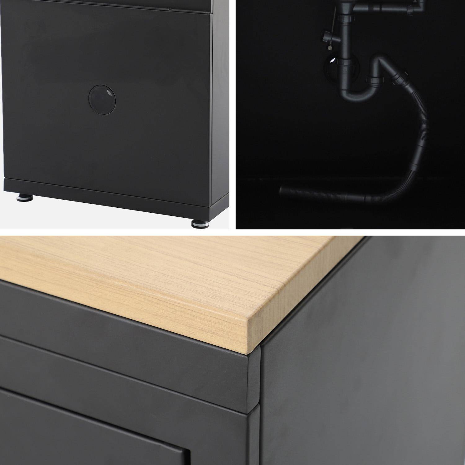 Cucina esterna in acciaio e decorazione in legno 1 lavello 2 porte 1 gancio L80cm Nero - 80x60x110 cm,sweeek,Photo4