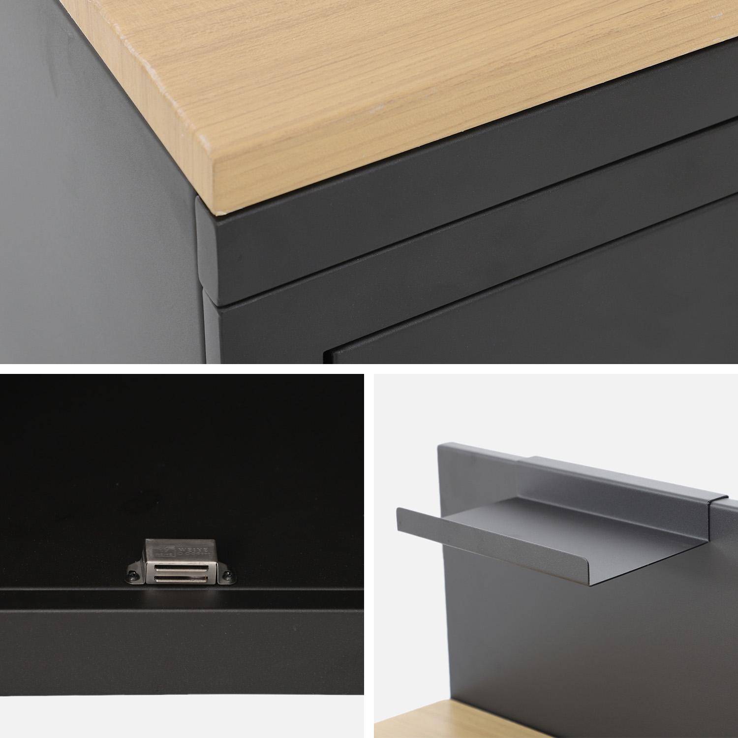 Cucina esterna in acciaio e decorazione in legno 2 porte 1 gancio L80cm Nero - 60x60x110 cm Photo4