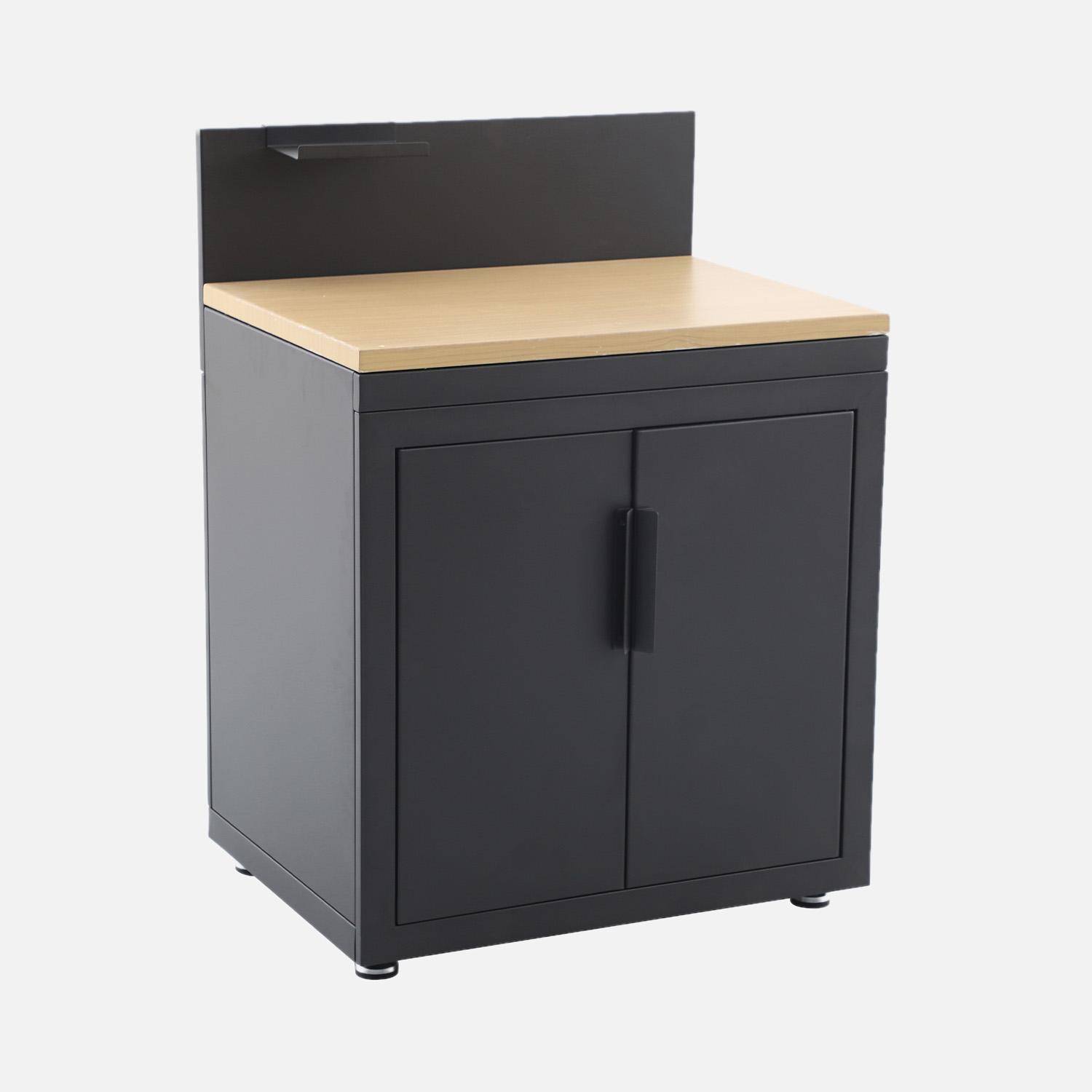 Cucina esterna in acciaio e decorazione in legno 2 porte 1 gancio L80cm Nero - 60x60x110 cm Photo1