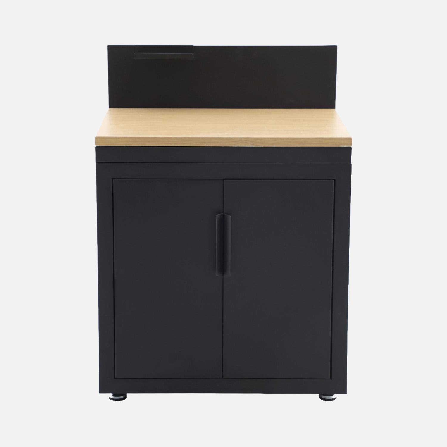 Cucina esterna in acciaio e decorazione in legno 2 porte 1 gancio L80cm Nero - 60x60x110 cm,sweeek,Photo3