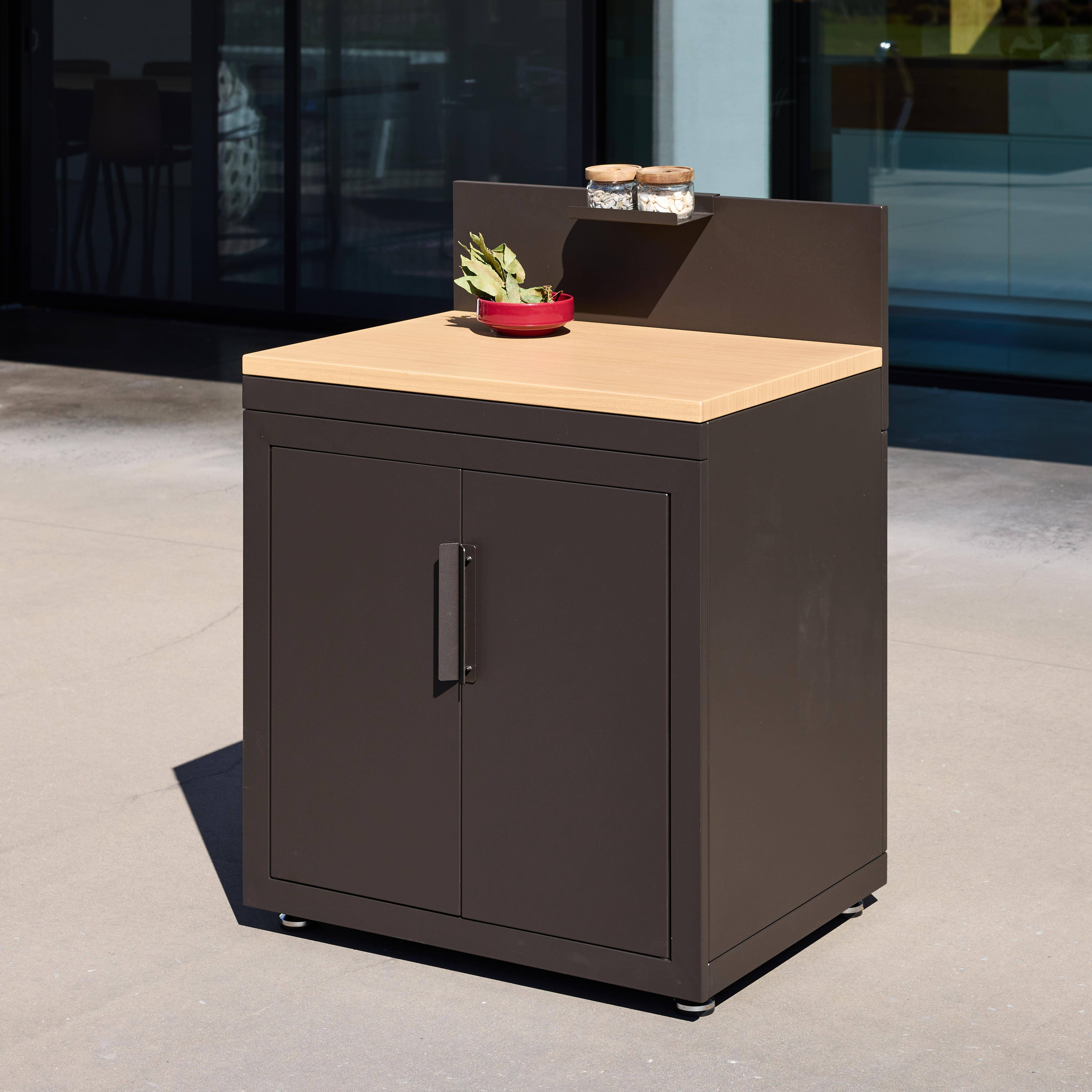 Cocina exterior de acero y decoración de madera 2 puertas 1 gancho, 80cm Negro - 60x60x110 cm Photo3