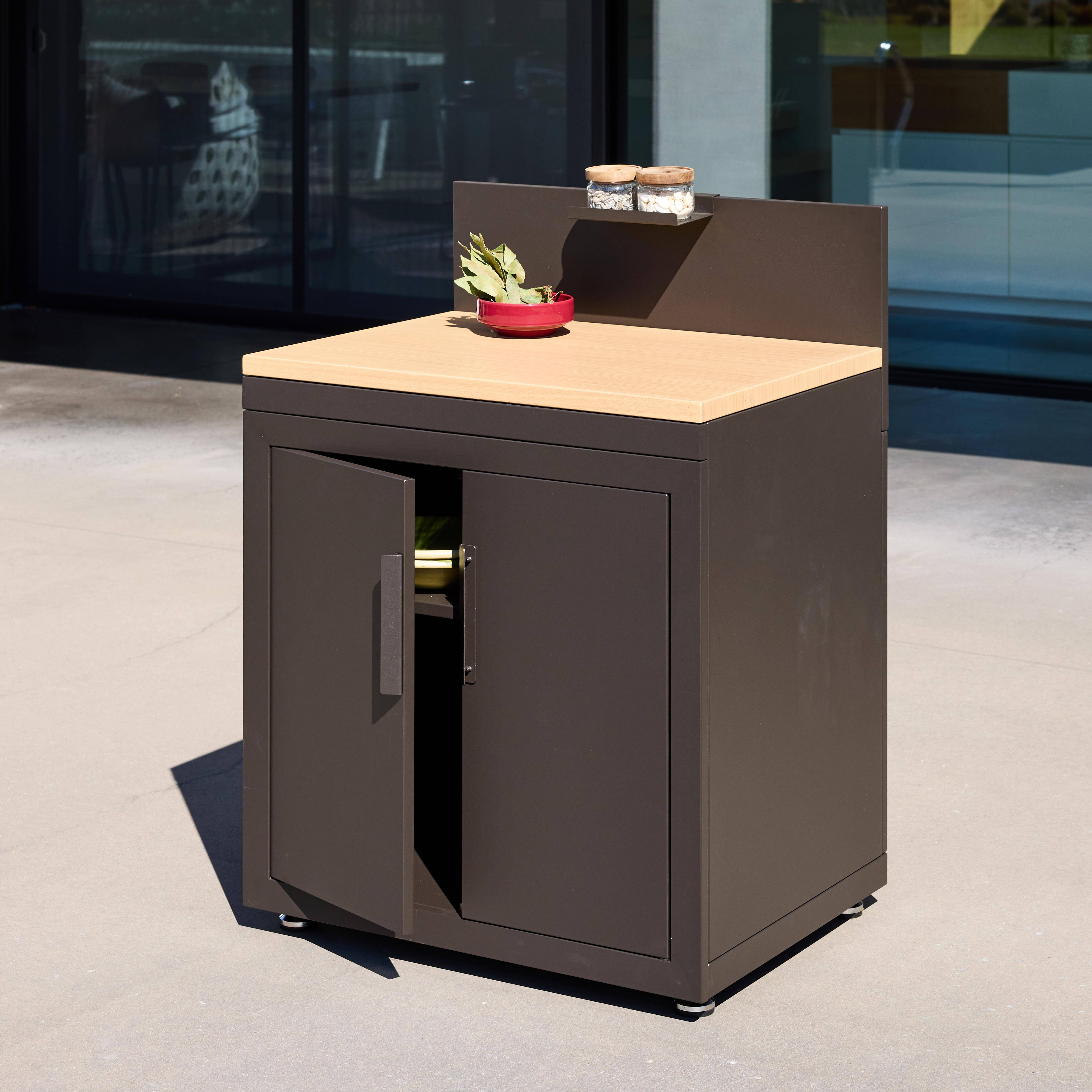 Cocina exterior de acero y decoración de madera 2 puertas 1 gancho, 80cm Negro - 60x60x110 cm Photo2