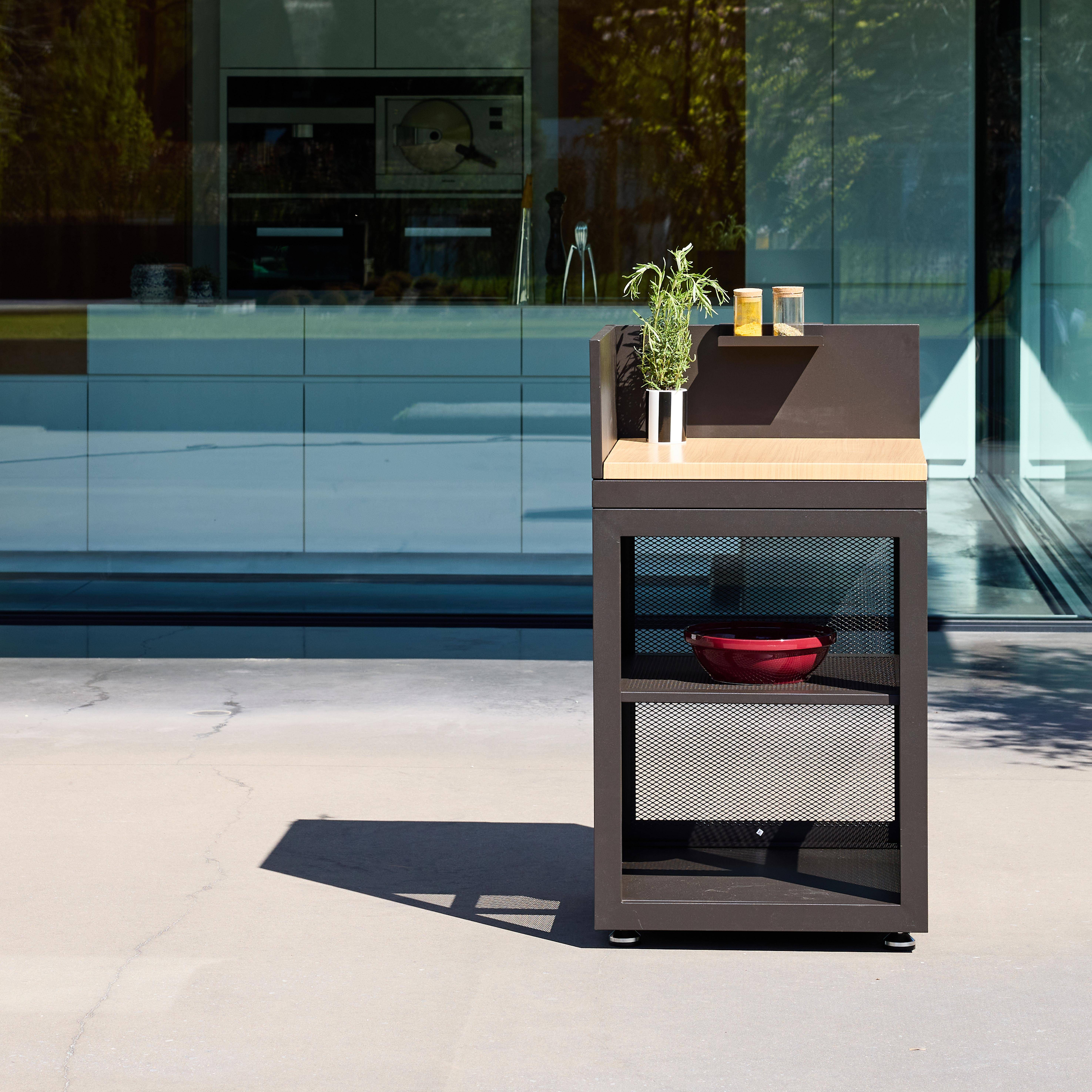 Outdoor kitchen steel and wood decor 1 shelf L60cm black - Milos,sweeek,Photo1