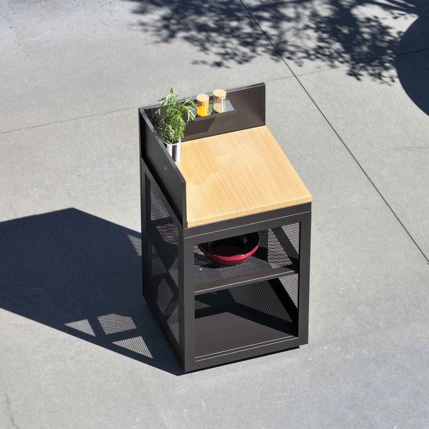 Cucina esterna in acciaio e decorazione in legno 1 ripiano, 60cm Nero - 60x60x110 cm,sweeek,Photo2