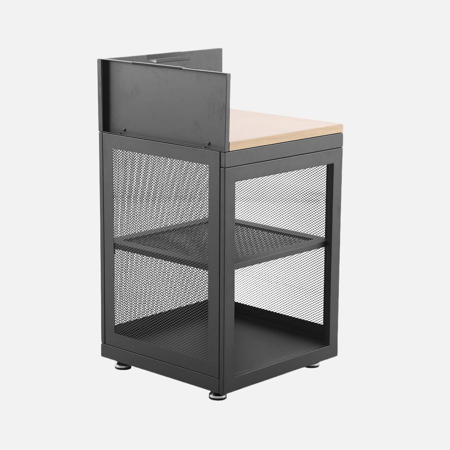 Cucina esterna in acciaio e decorazione in legno 1 ripiano, 60cm Nero - 60x60x110 cm,sweeek,Photo2