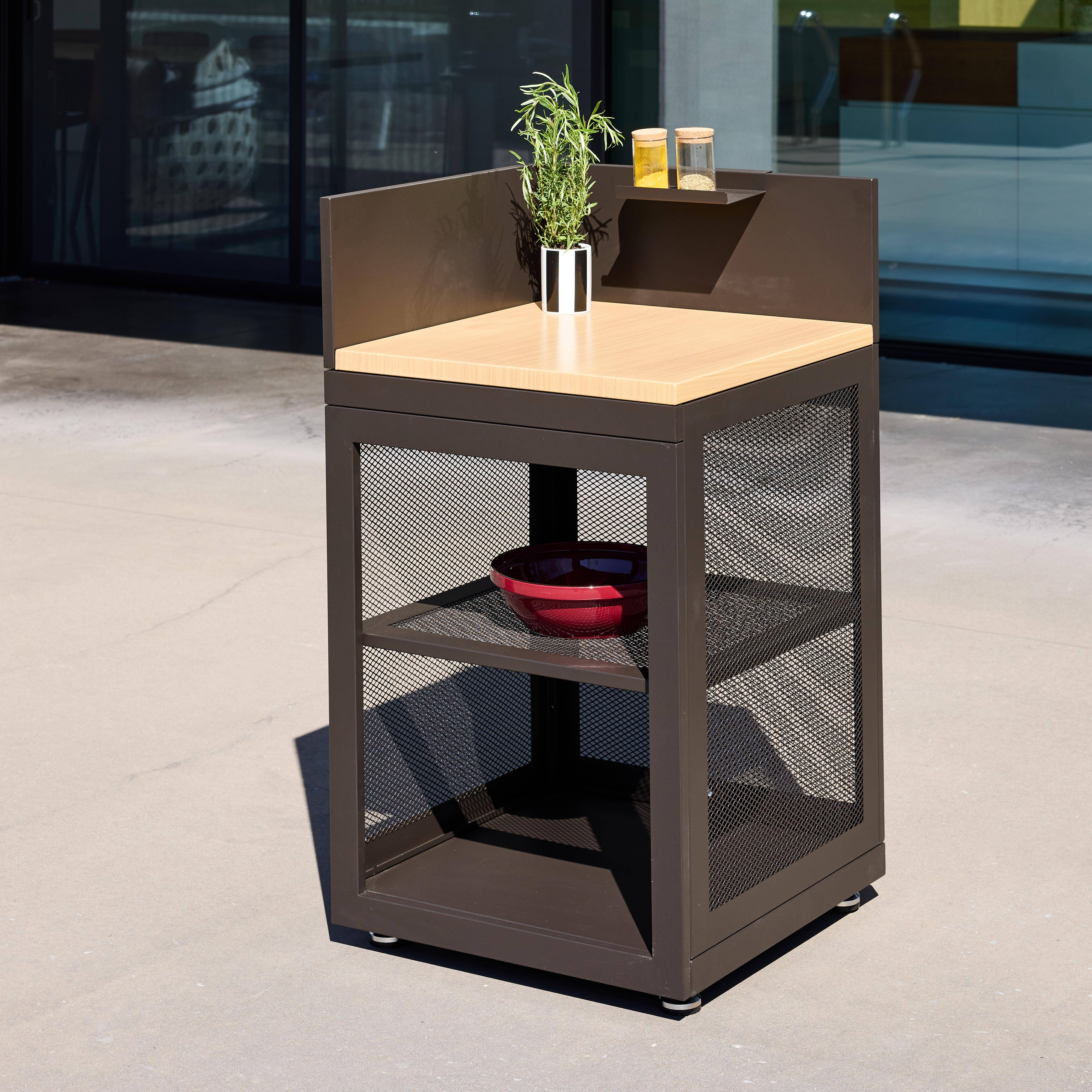 Cucina esterna in acciaio e decorazione in legno 1 ripiano, 60cm Nero - 60x60x110 cm,sweeek,Photo1