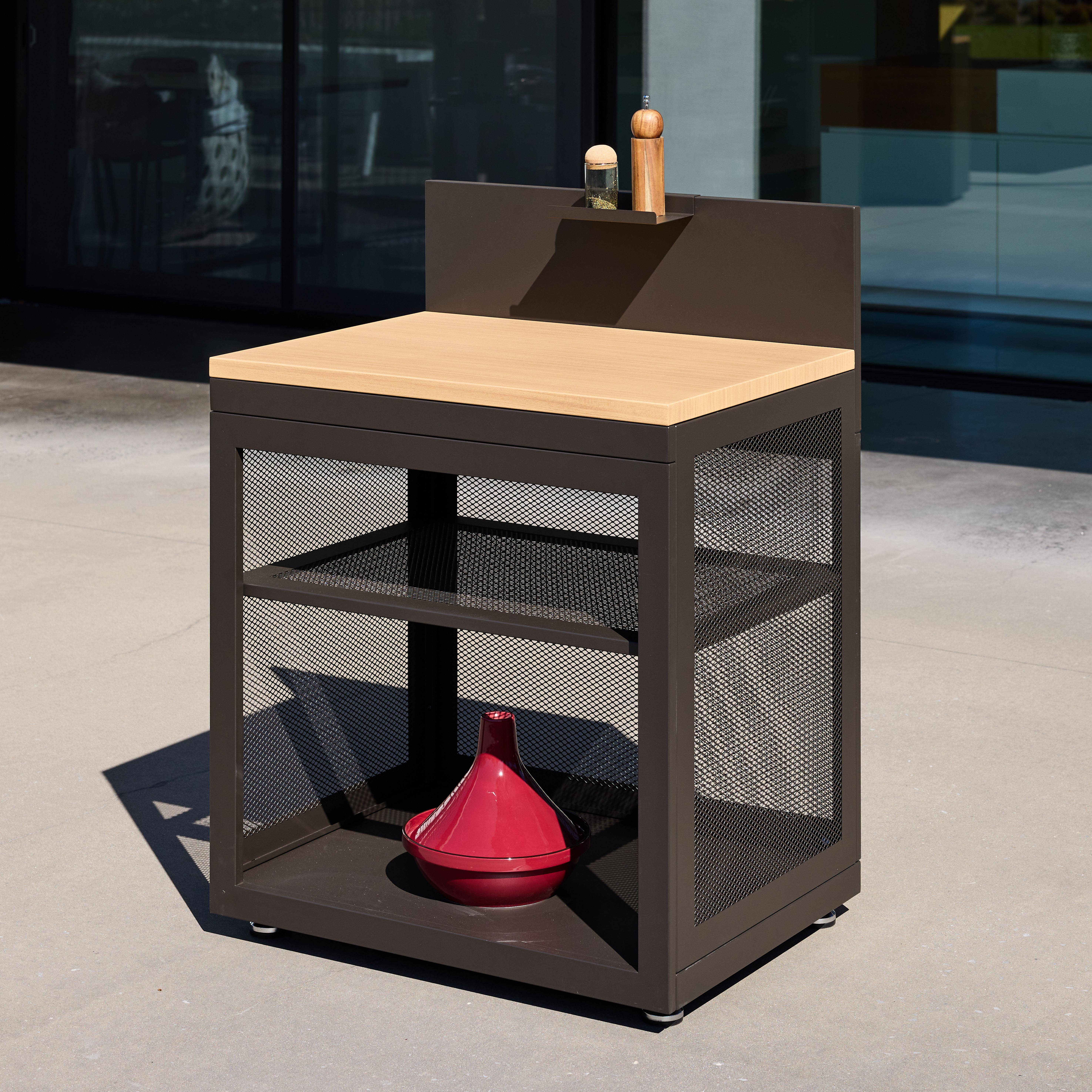 Outdoor kitchen steel and wood decor 1 shelf L80cm black - Milos Photo1