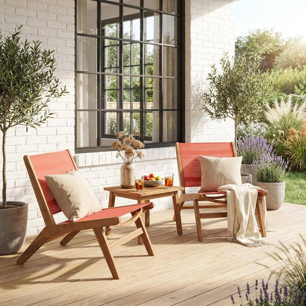 Cadeira de jardim em madeira de acácia e textilene, conjunto de 2 Terracota - 55.5x80.5x70.5 cm,sweeek,Photo1