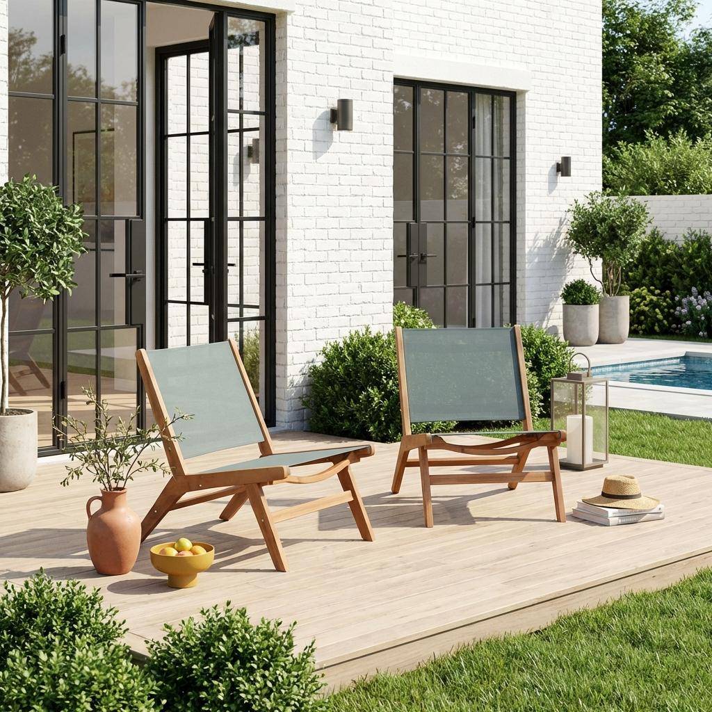 Set 2 sedie in legno di acacia e textilene  Verde kaki - 55.5x80.5x70.5 cm Photo1