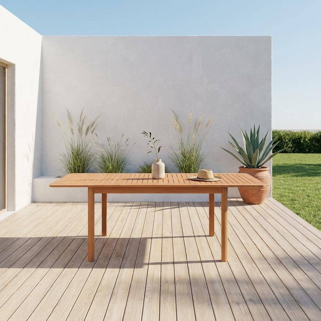 Extendable garden table 120/180cm eucalyptus wood seats 4-6 natural colour - Arbo Photo1