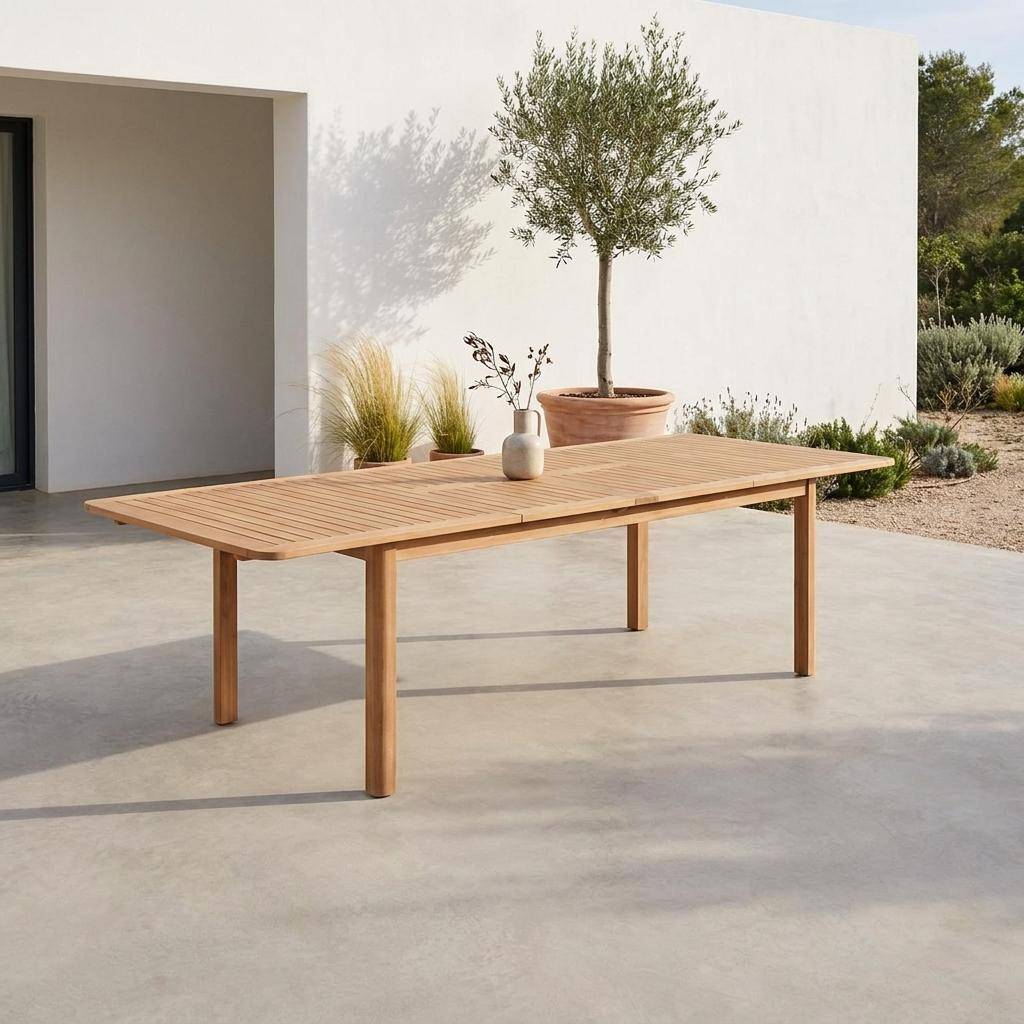 Extendable garden table 200/300cm eucalyptus wood seats 6-12 natural colour - Arbo Photo1