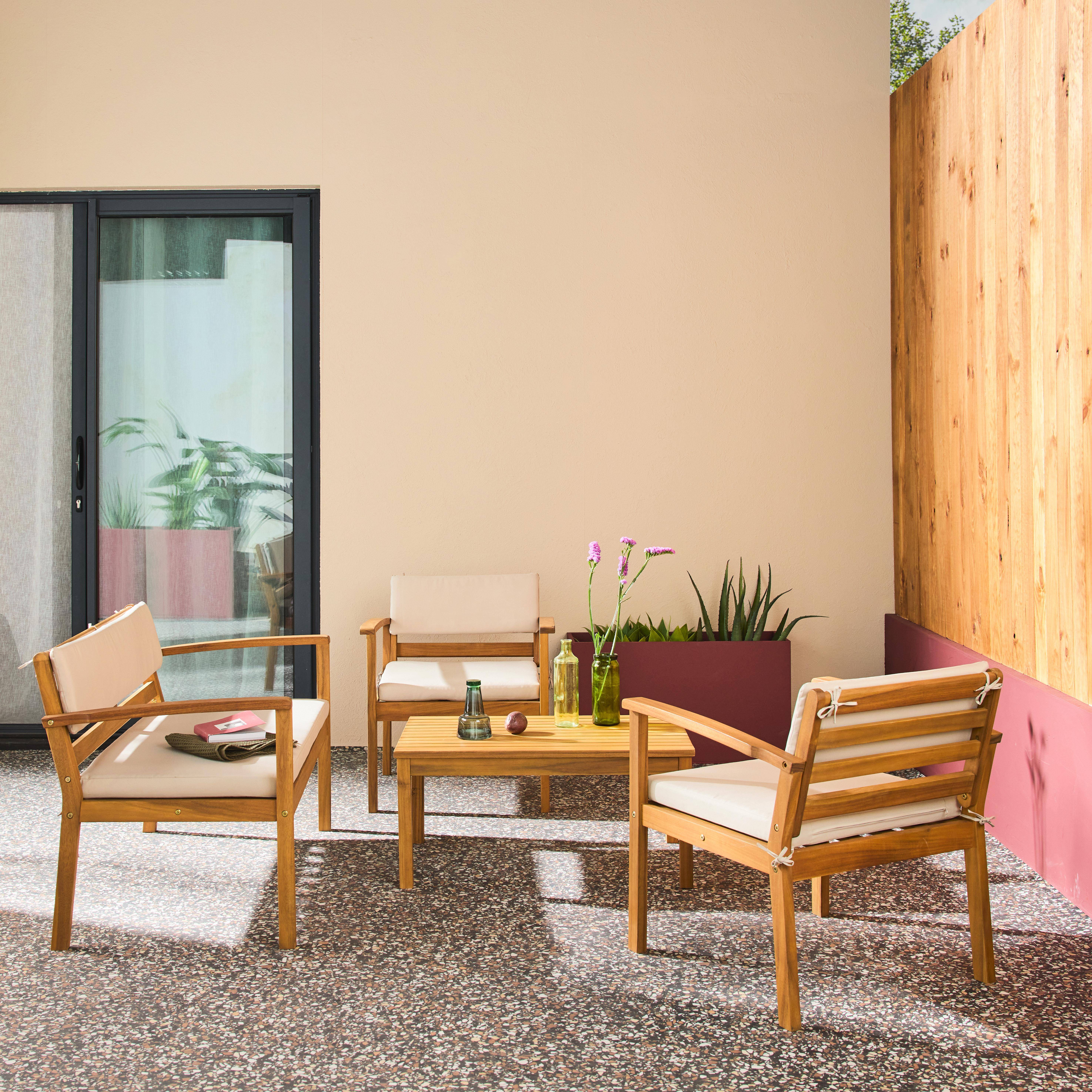 Zestaw ogrodowy z drewna akacjowego na 4 osoby, beżowy - Komoda Photo2