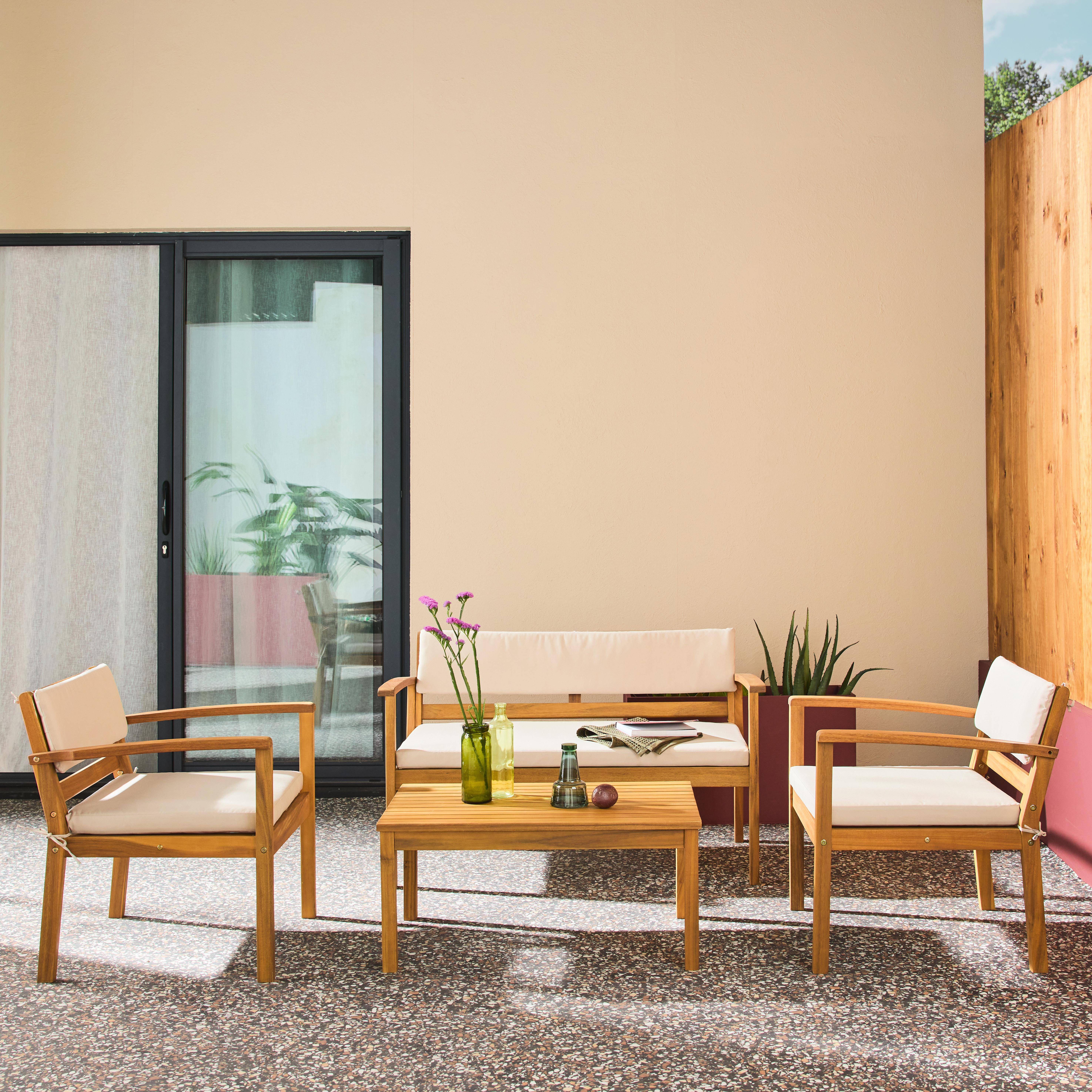 Zestaw ogrodowy z drewna akacjowego na 4 osoby, beżowy - Komoda Photo1