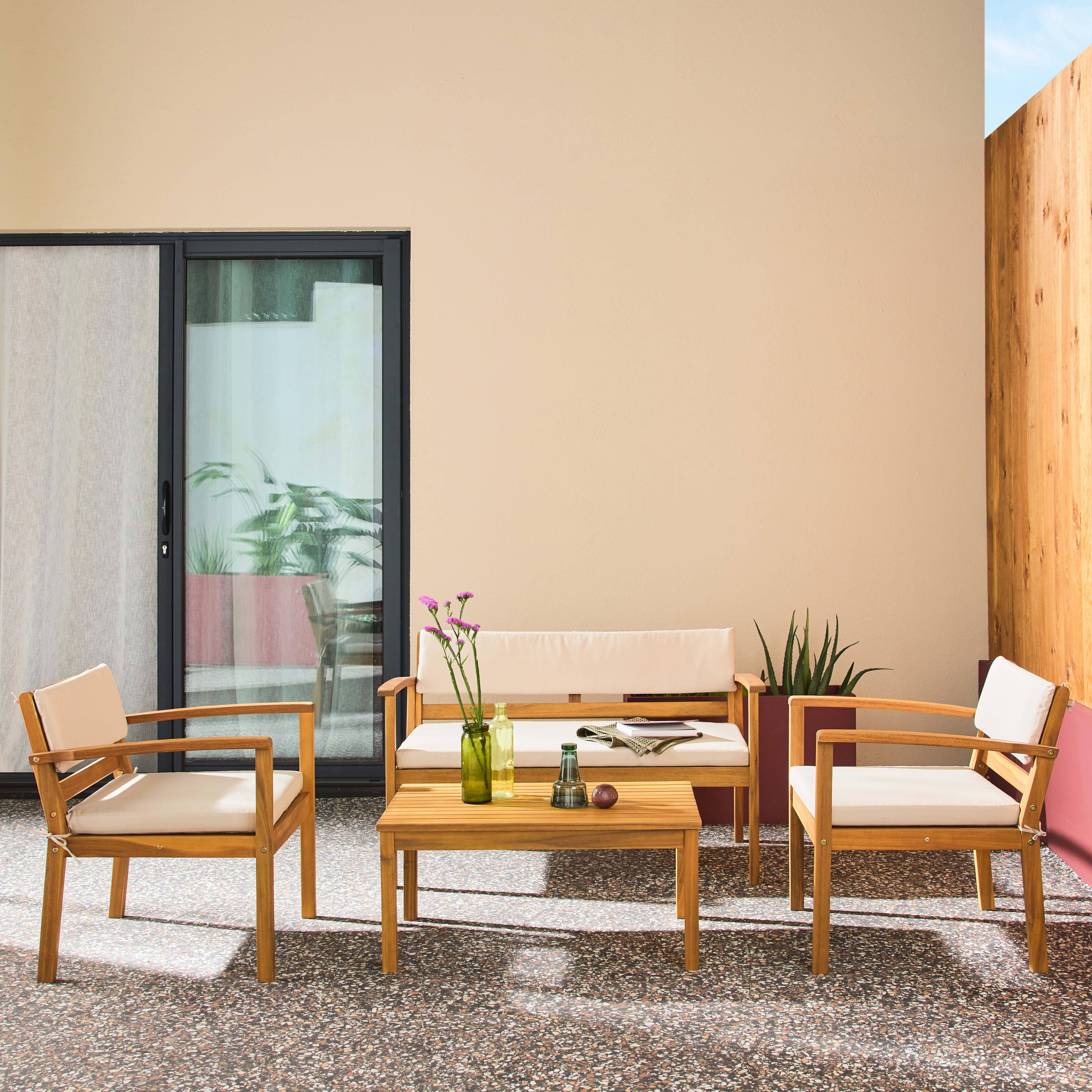 Conjunto de jardín de madera de acacia, 4 plazas Beige - 115x62x70 cm,sweeek,Photo1
